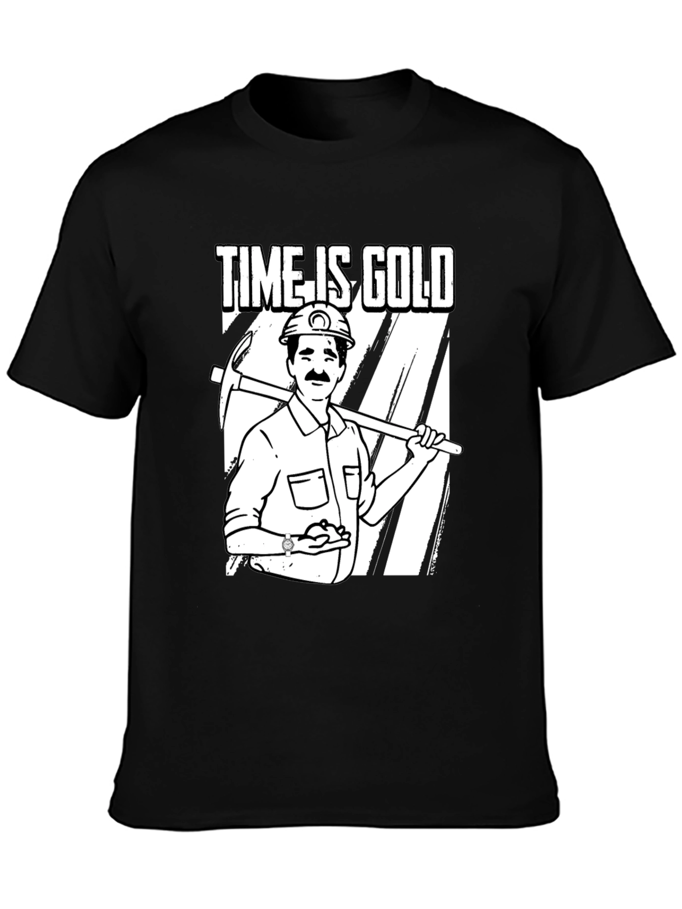 Time Is Gold Graphic Tee Miner Cartoon T-Shirt