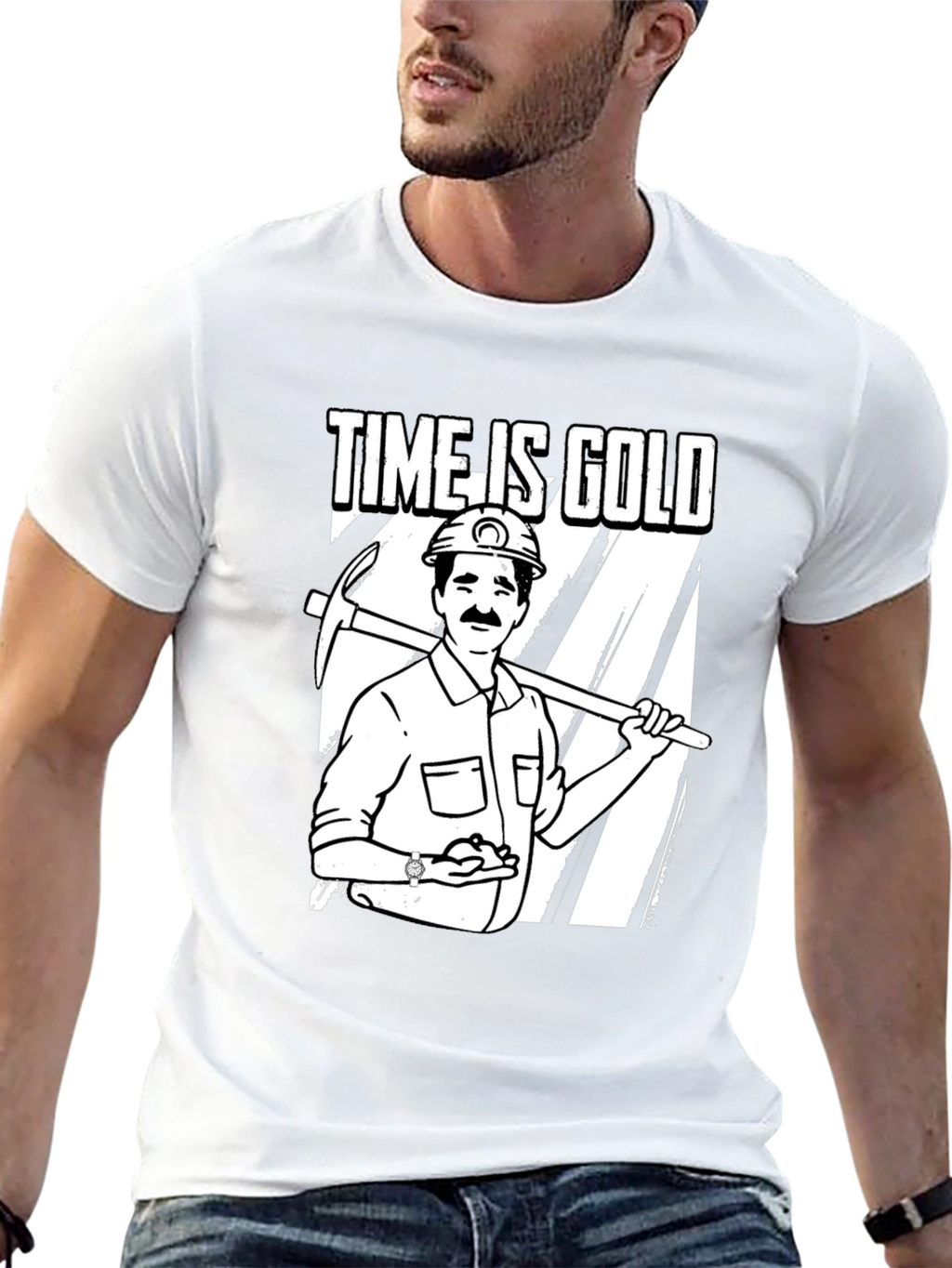 Time Is Gold Graphic Tee Miner Cartoon T-Shirt