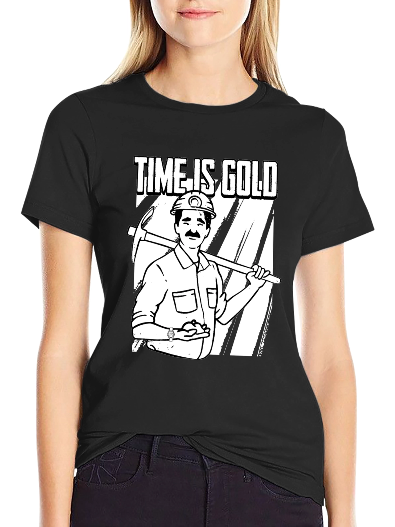 Time Is Gold Graphic Tee Miner Cartoon T-Shirt