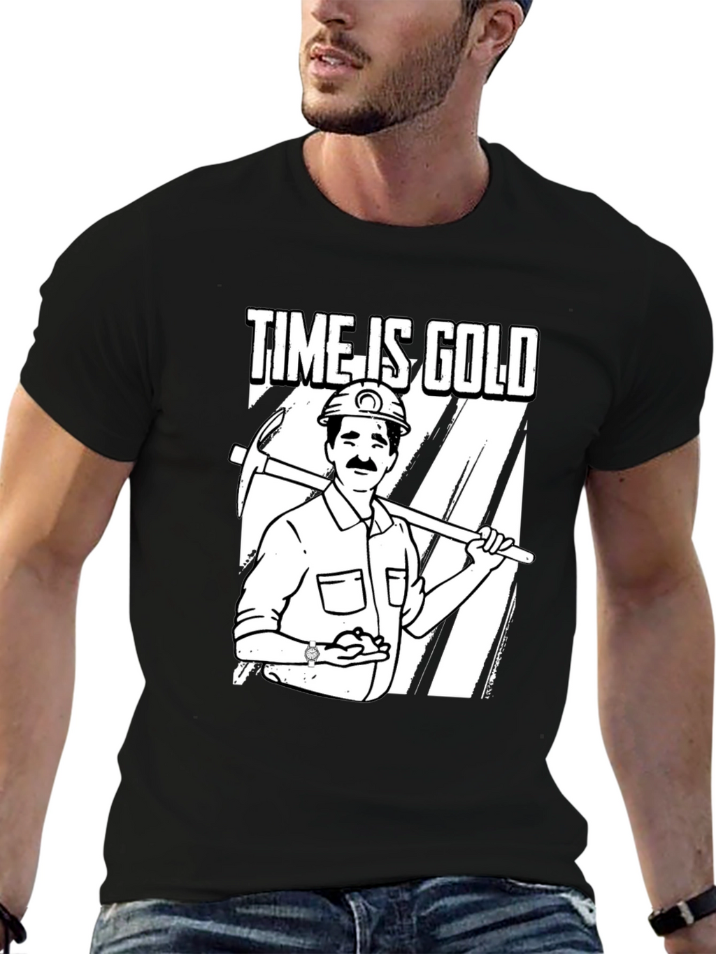 Time Is Gold Graphic Tee Miner Cartoon T-Shirt