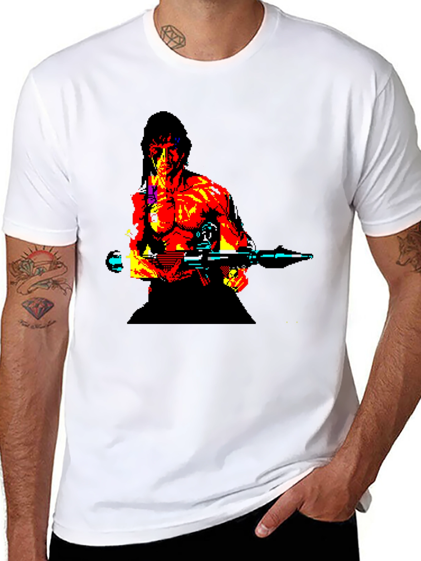 Retro Rambo Pixel Art T-Shirt - Black