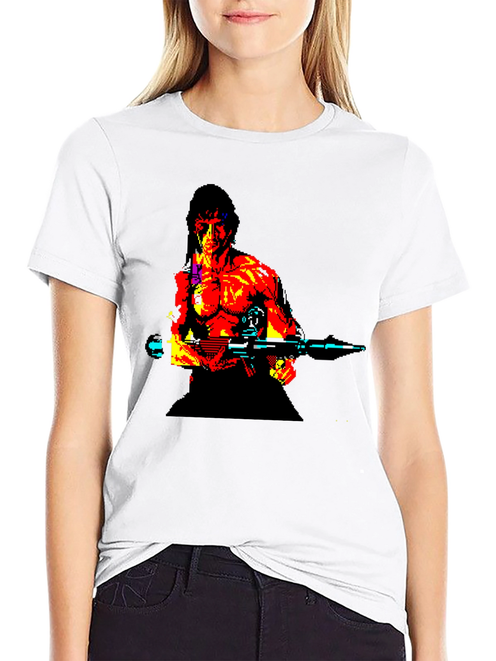 Retro Rambo Pixel Art T-Shirt - Black