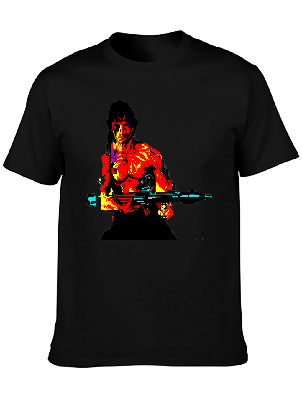 Retro Rambo Pixel Art T-Shirt - Black