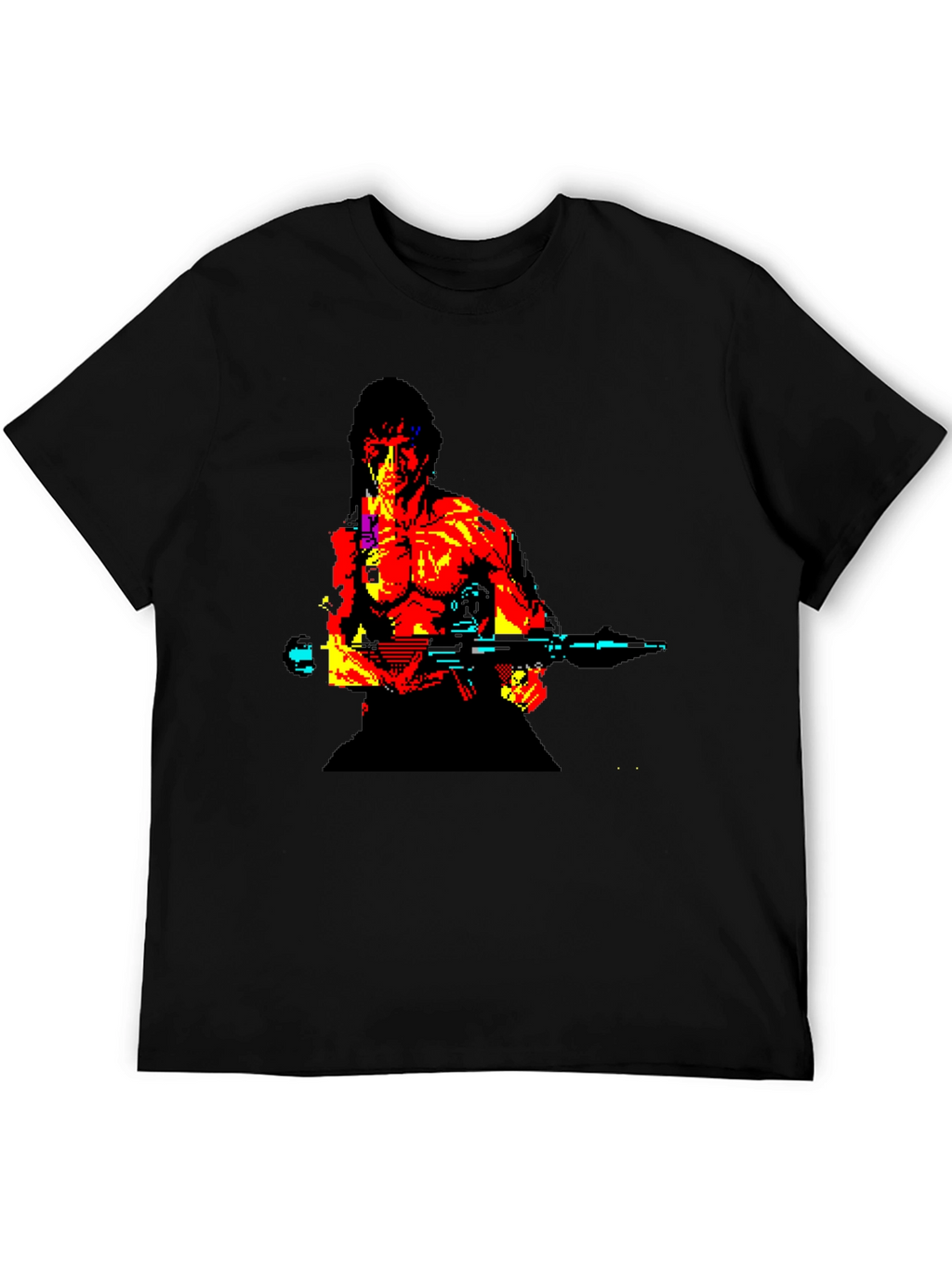 Retro Rambo Pixel Art T-Shirt - Black