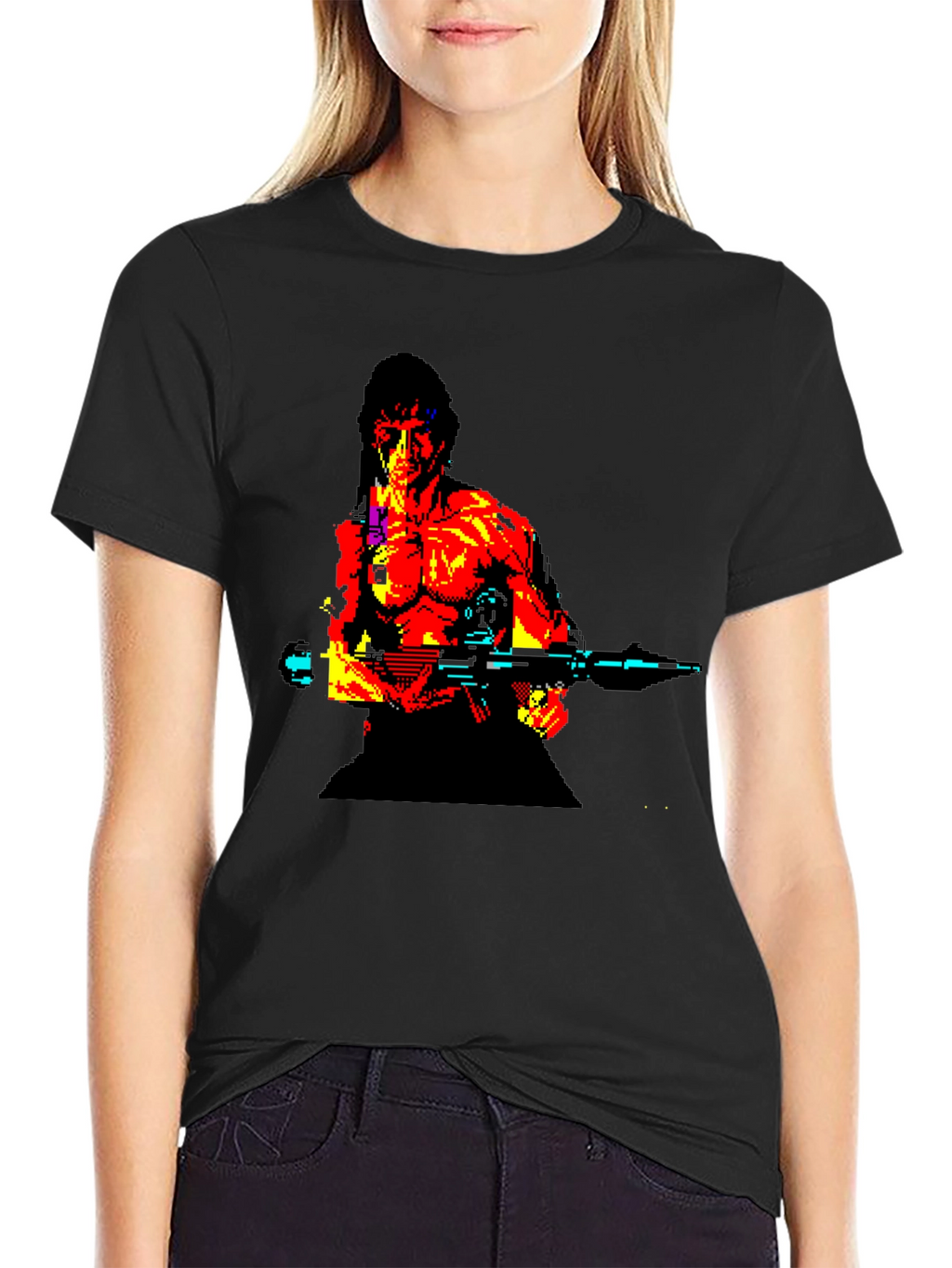 Retro Rambo Pixel Art T-Shirt - Black