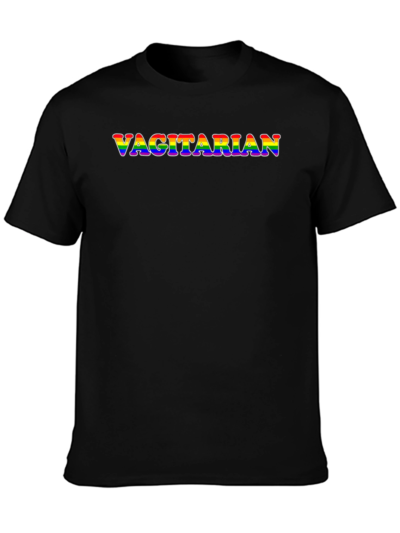 Vagitarian Rainbow Text Black T-Shirt