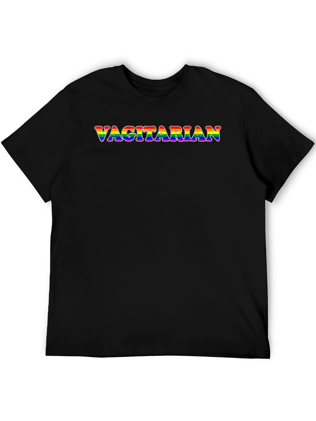 Vagitarian Rainbow Text Black T-Shirt