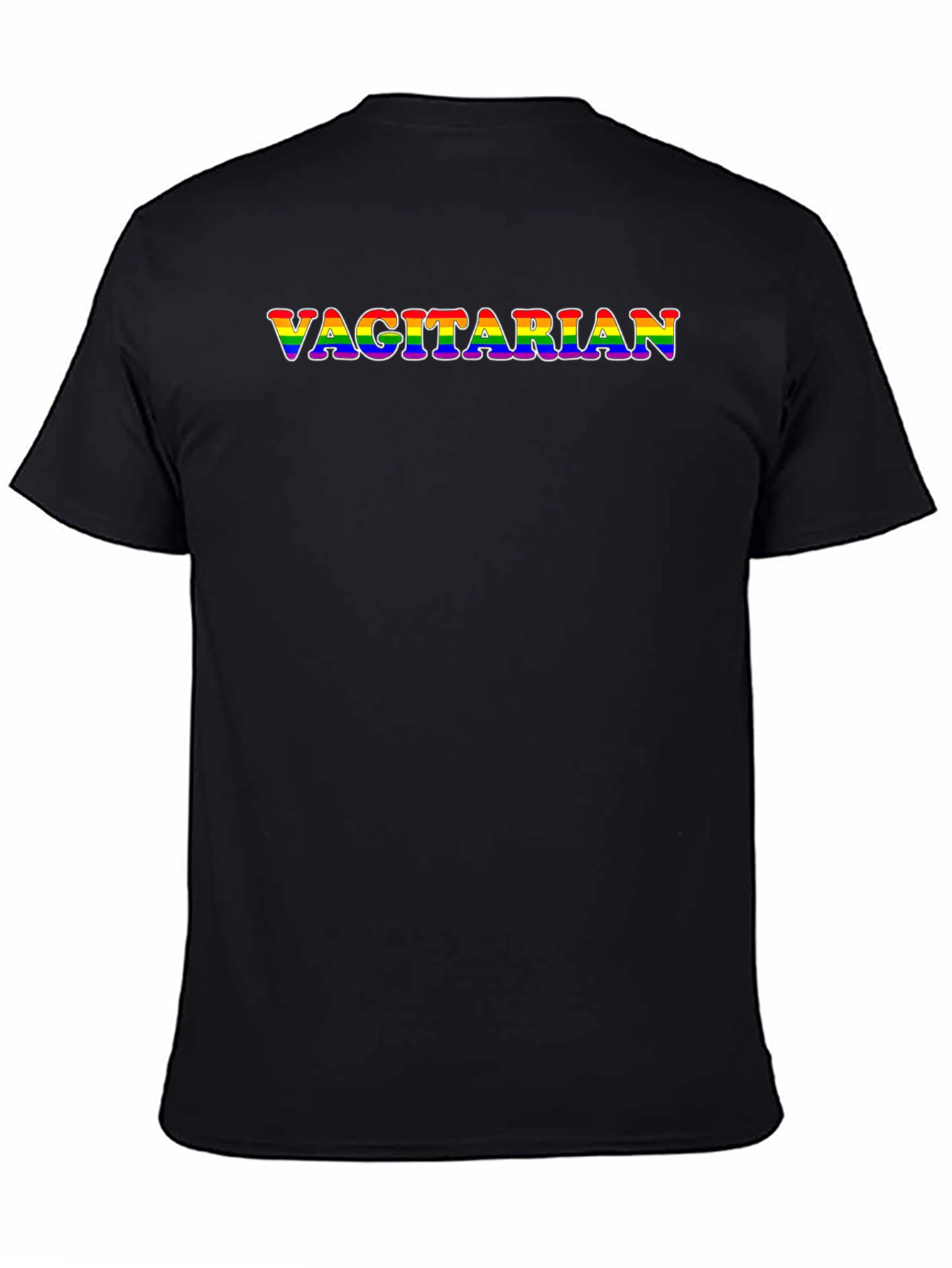 Vagitarian Rainbow Text Black T-Shirt