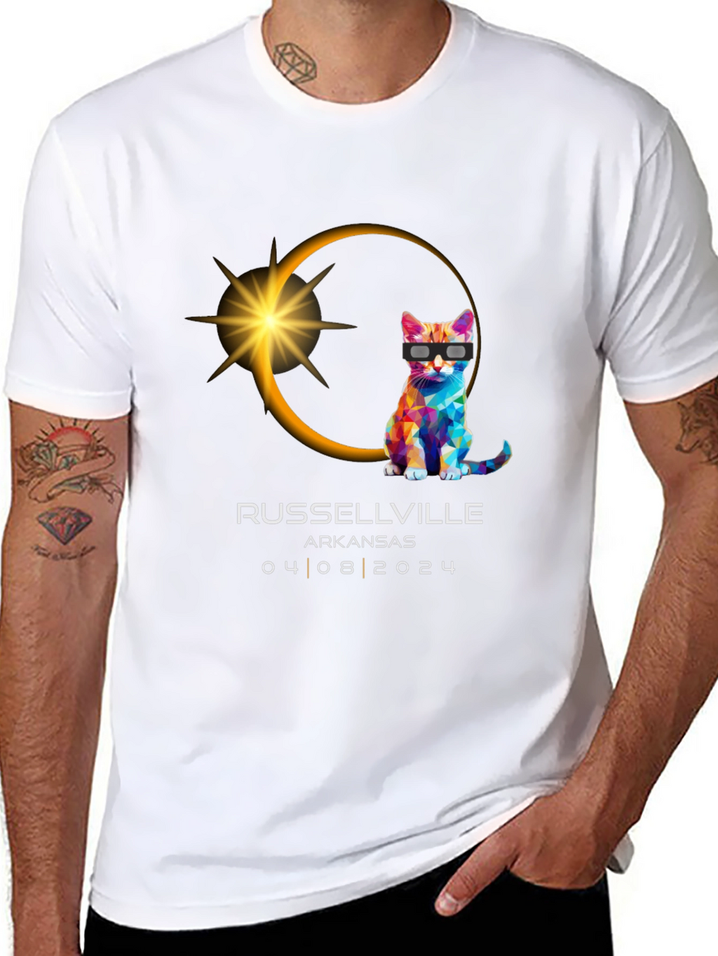 Russellville Arkansas Eclipse 2024 Cat T-Shirt