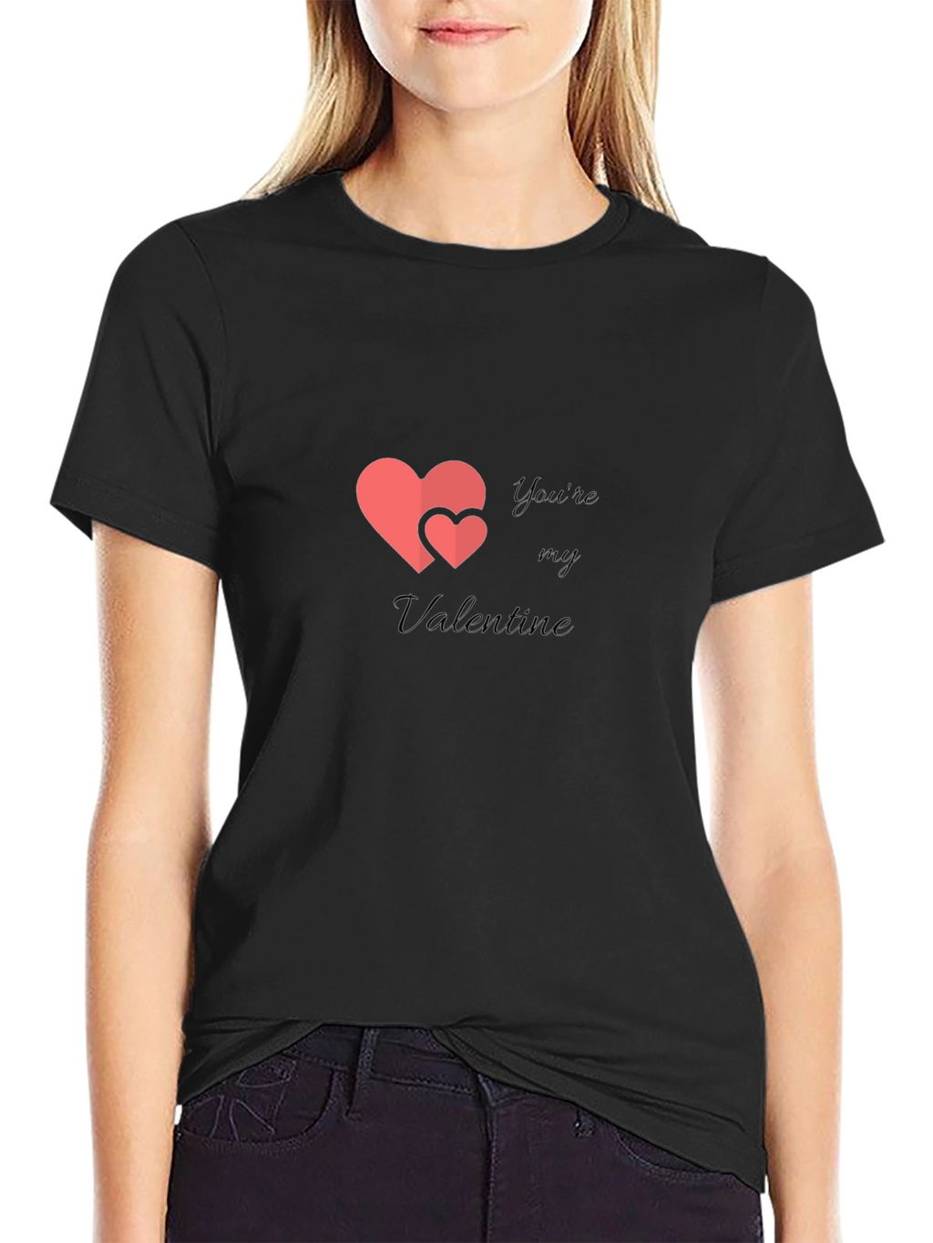 Valentines Day Heart Graphic Mens Black T-Shirt