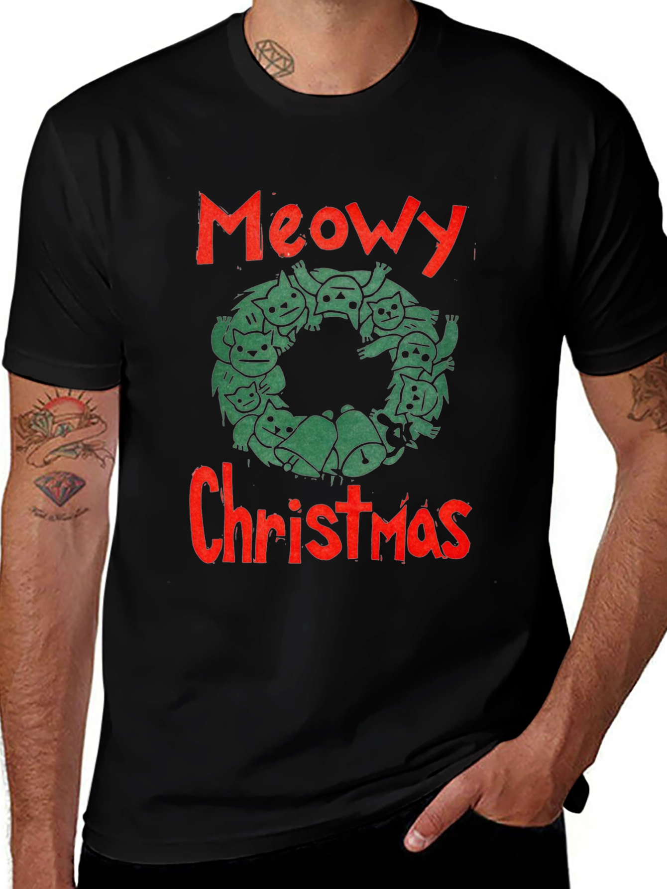 Meowy Christmas Graphic T-Shirt