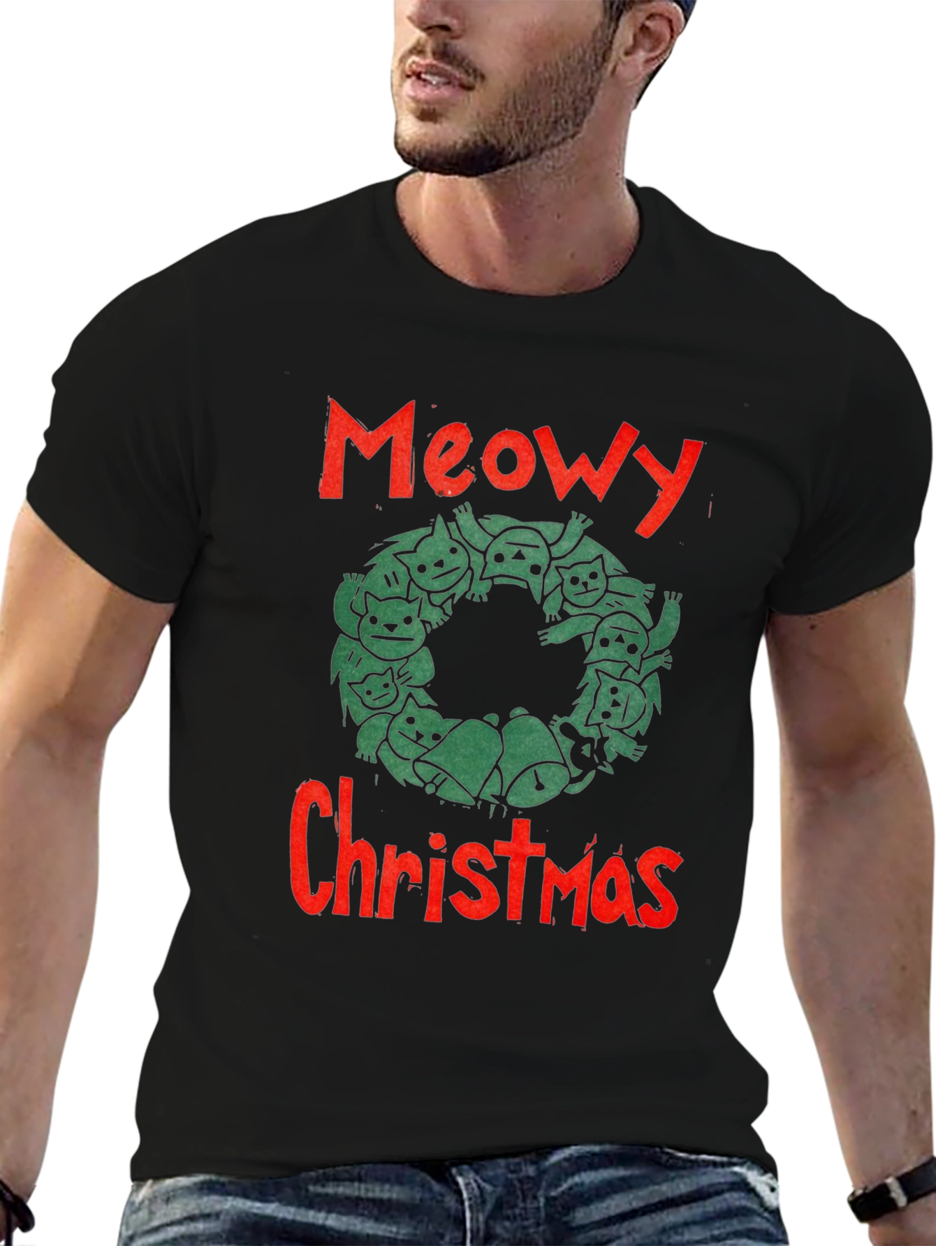 Meowy Christmas Graphic T-Shirt