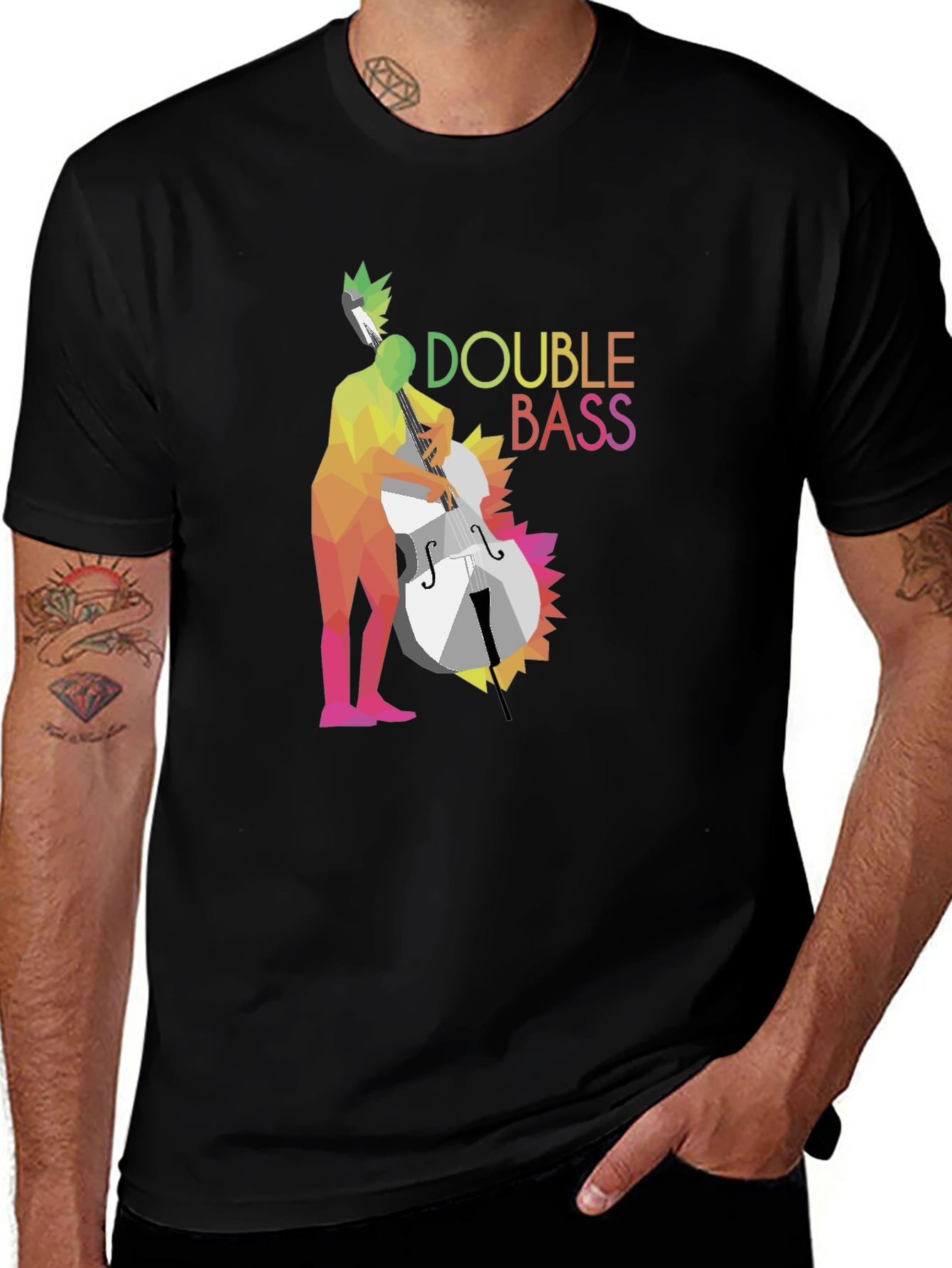 Double Bass Player Graphic T-Shirt - Black