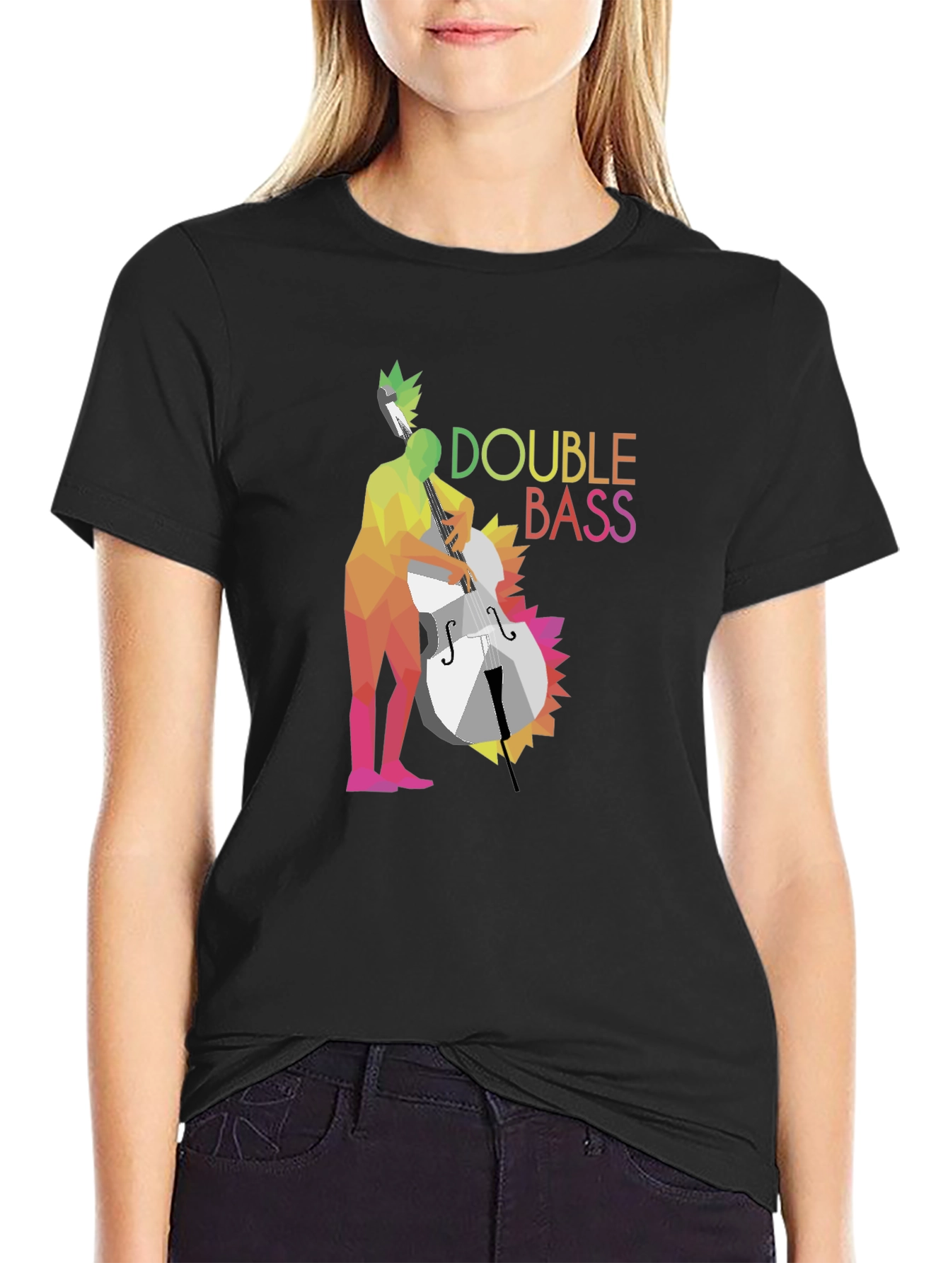 Double Bass Player Graphic T-Shirt - Black