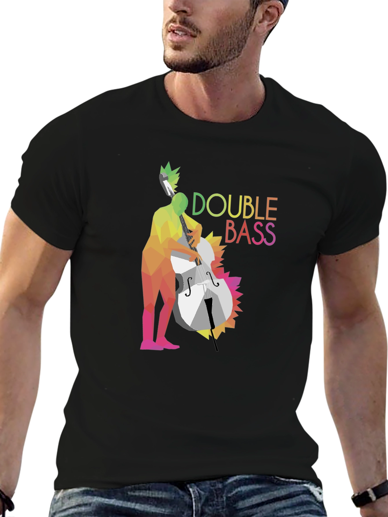Double Bass Player Graphic T-Shirt - Black