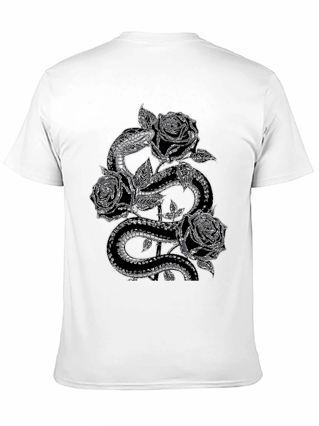 Snake & Roses Graphic Tee - Stylish Black T-Shirt