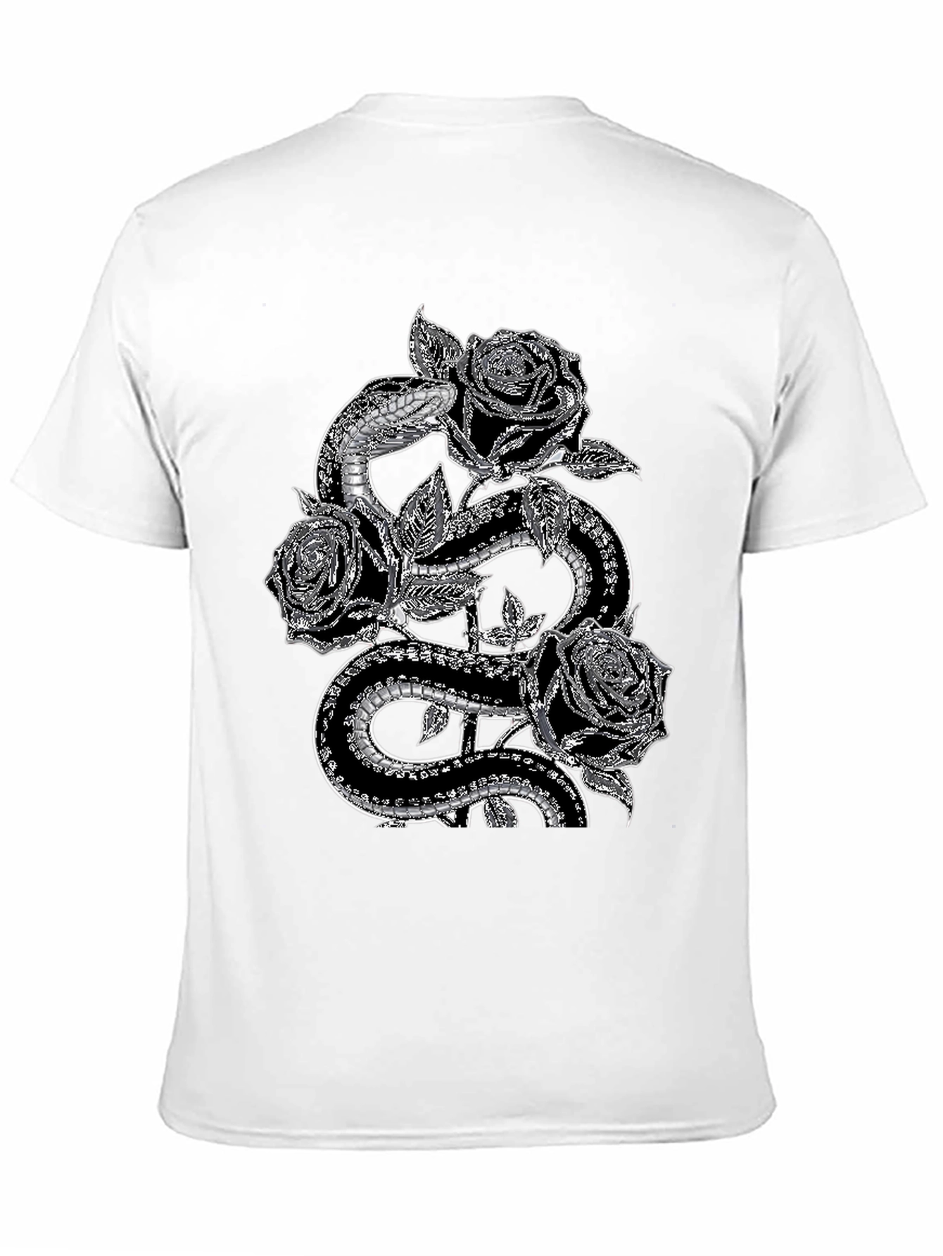 Snake & Roses Graphic Tee - Stylish Black T-Shirt