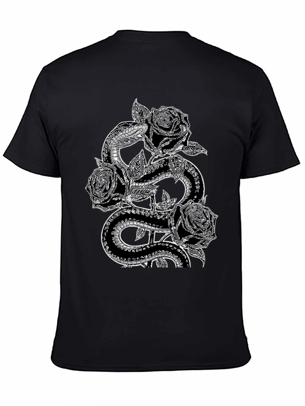 Snake & Roses Graphic Tee - Stylish Black T-Shirt