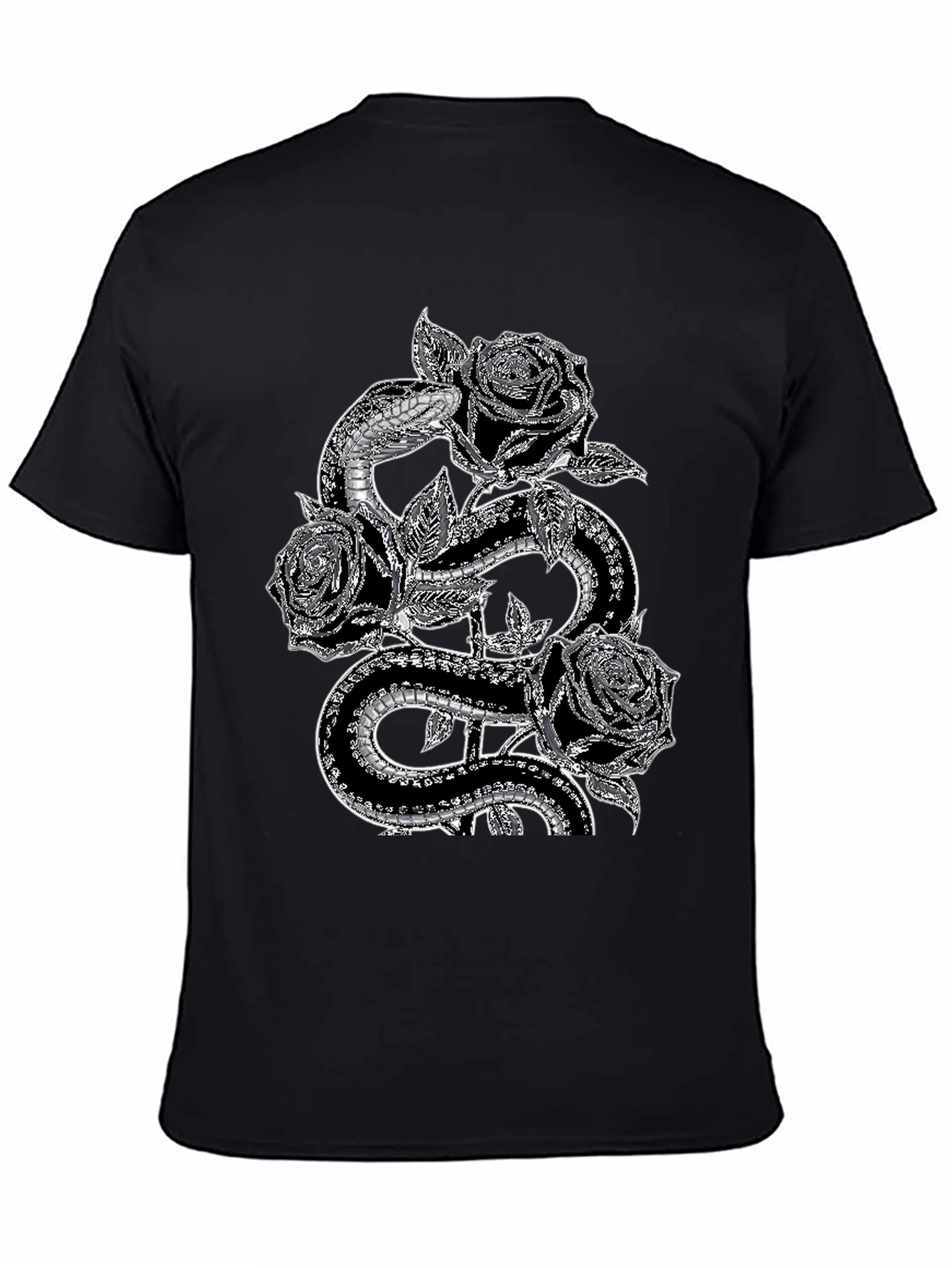 Snake & Roses Graphic Tee - Stylish Black T-Shirt