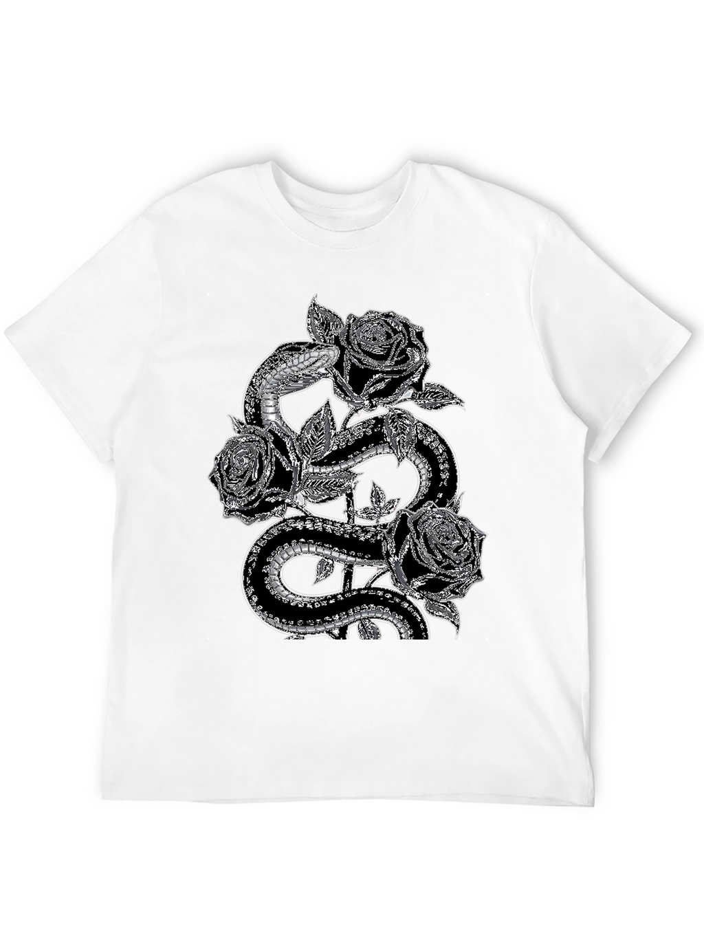 Snake & Roses Graphic Tee - Stylish Black T-Shirt