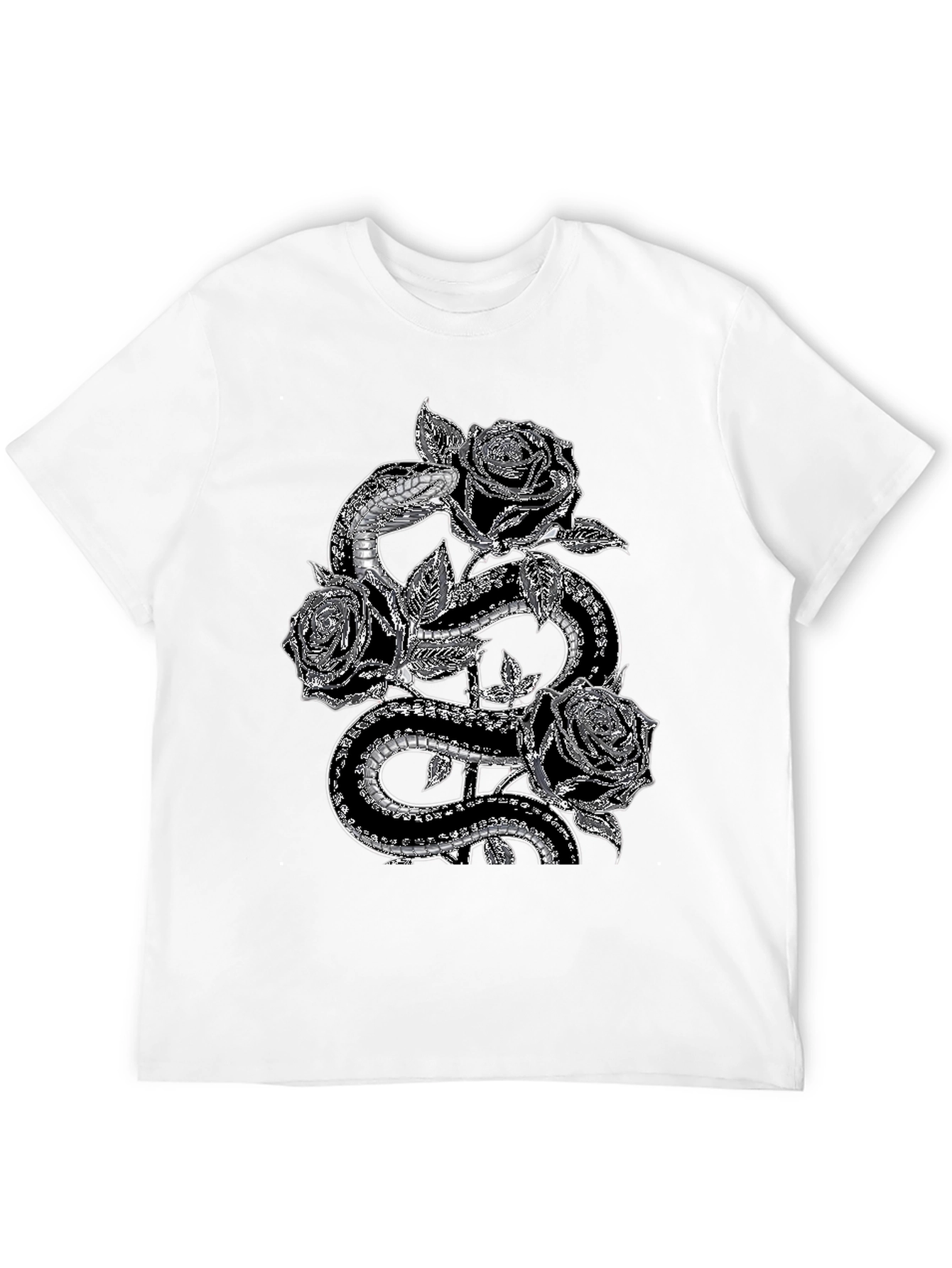 Snake & Roses Graphic Tee - Stylish Black T-Shirt