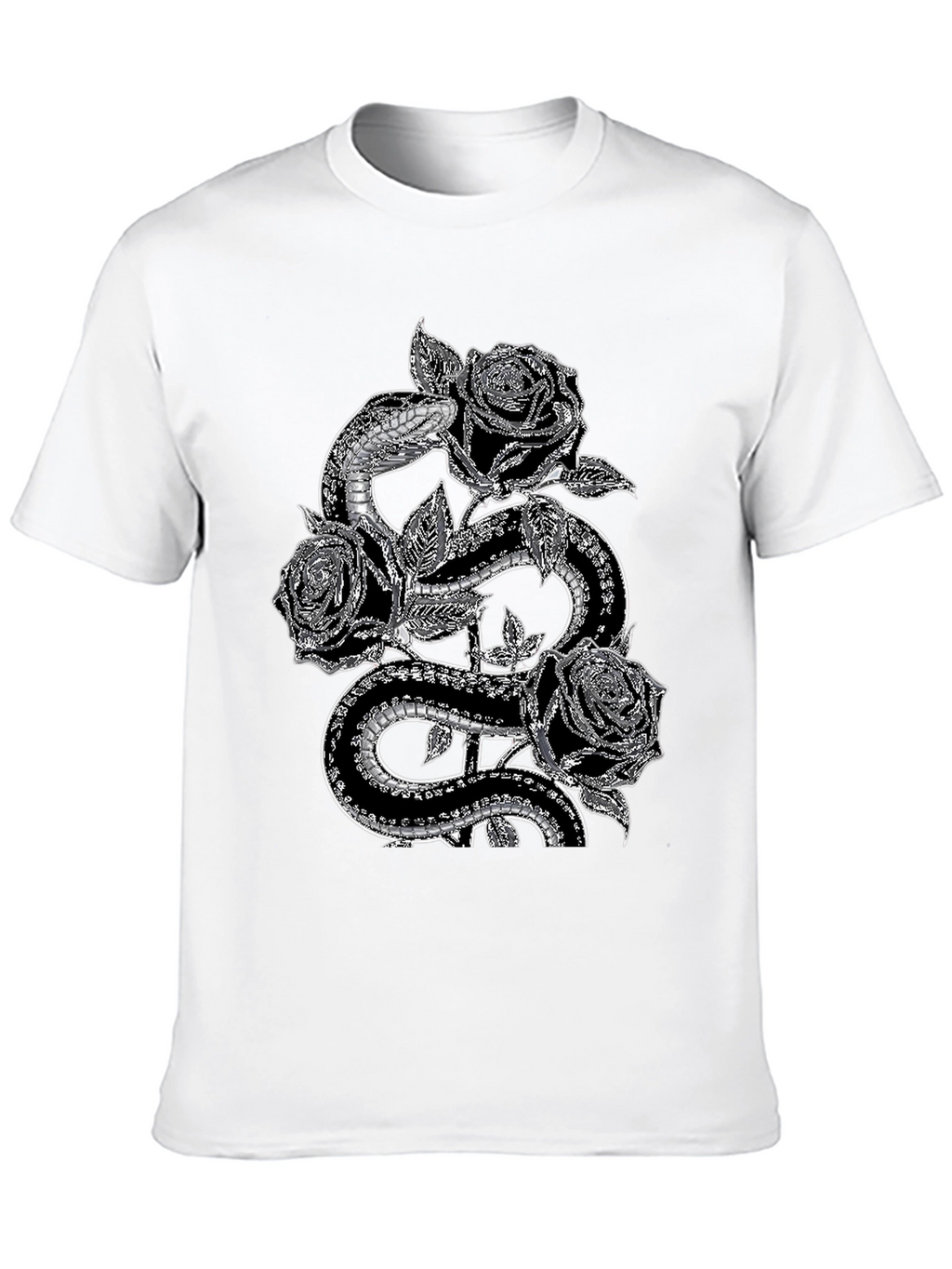 Snake & Roses Graphic Tee - Stylish Black T-Shirt