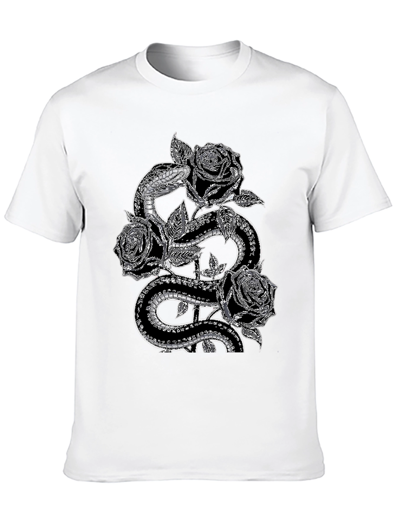 Snake & Roses Graphic Tee - Stylish Black T-Shirt