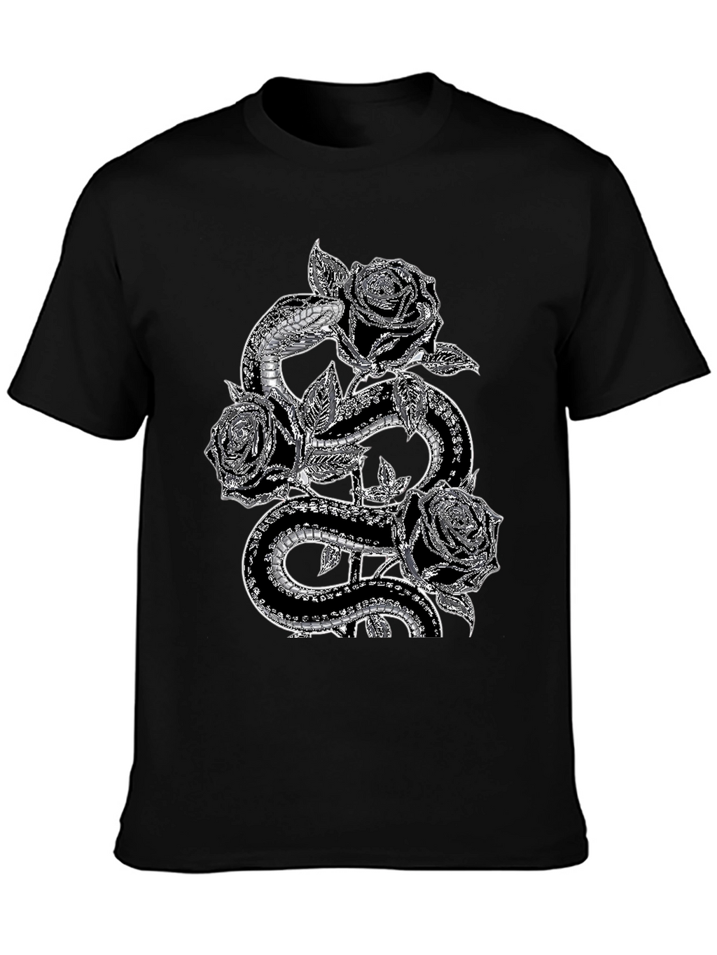 Snake & Roses Graphic Tee - Stylish Black T-Shirt