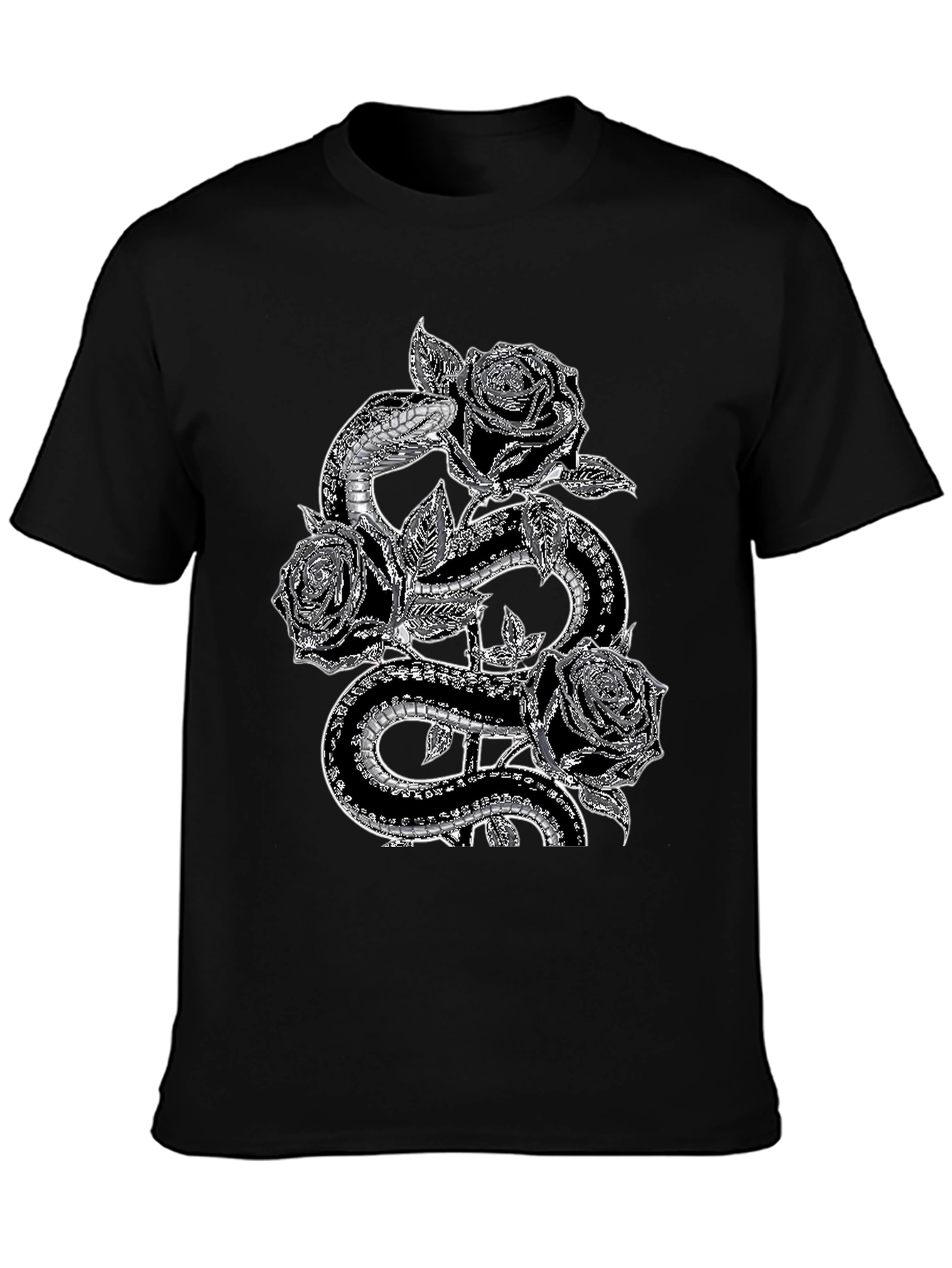 Snake & Roses Graphic Tee - Stylish Black T-Shirt