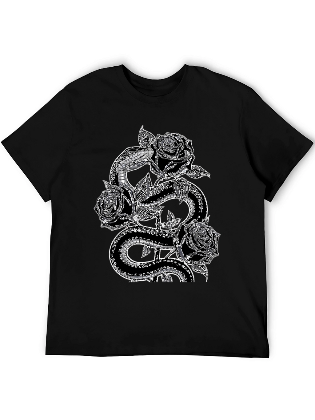Snake & Roses Graphic Tee - Stylish Black T-Shirt