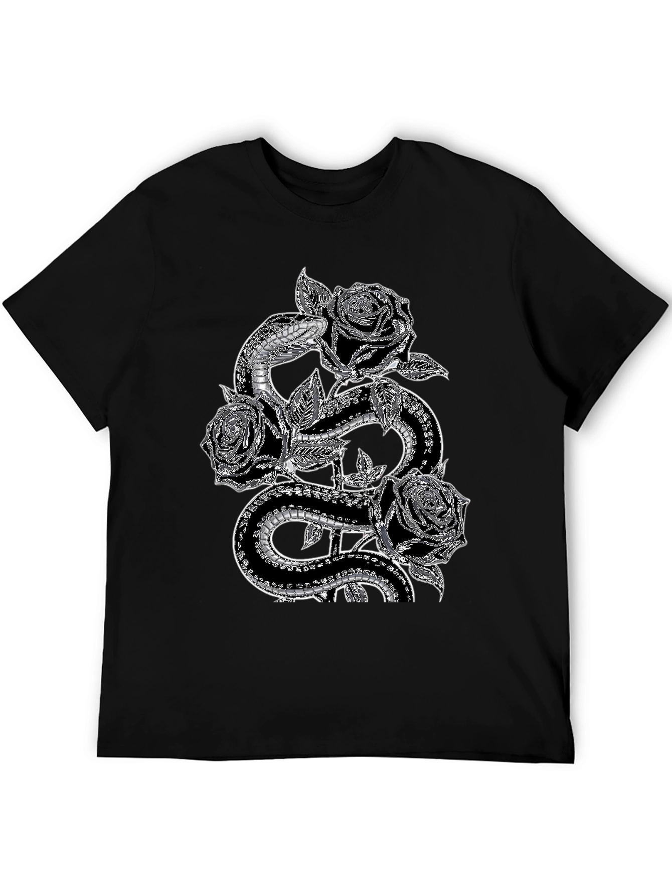 Snake & Roses Graphic Tee - Stylish Black T-Shirt