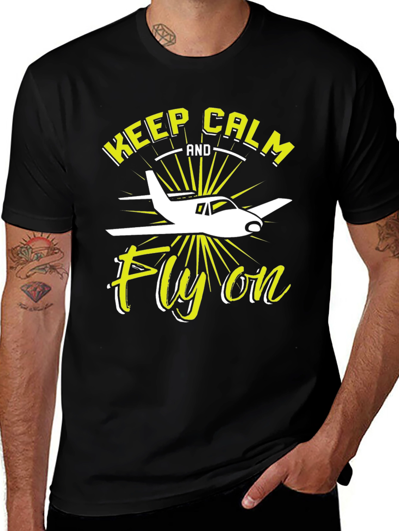 Keep Calm & Fly On Pilot Graphic Tee - Black