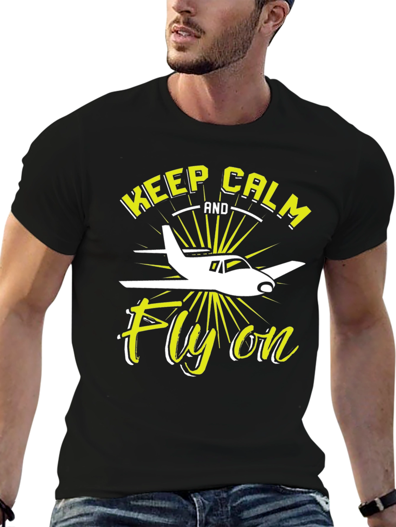 Keep Calm & Fly On Pilot Graphic Tee - Black