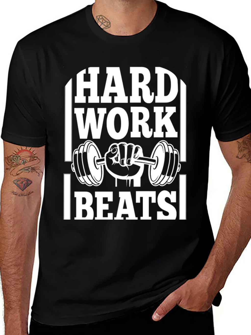 Hard Work Beats T-Shirt Gym Fitness Workout