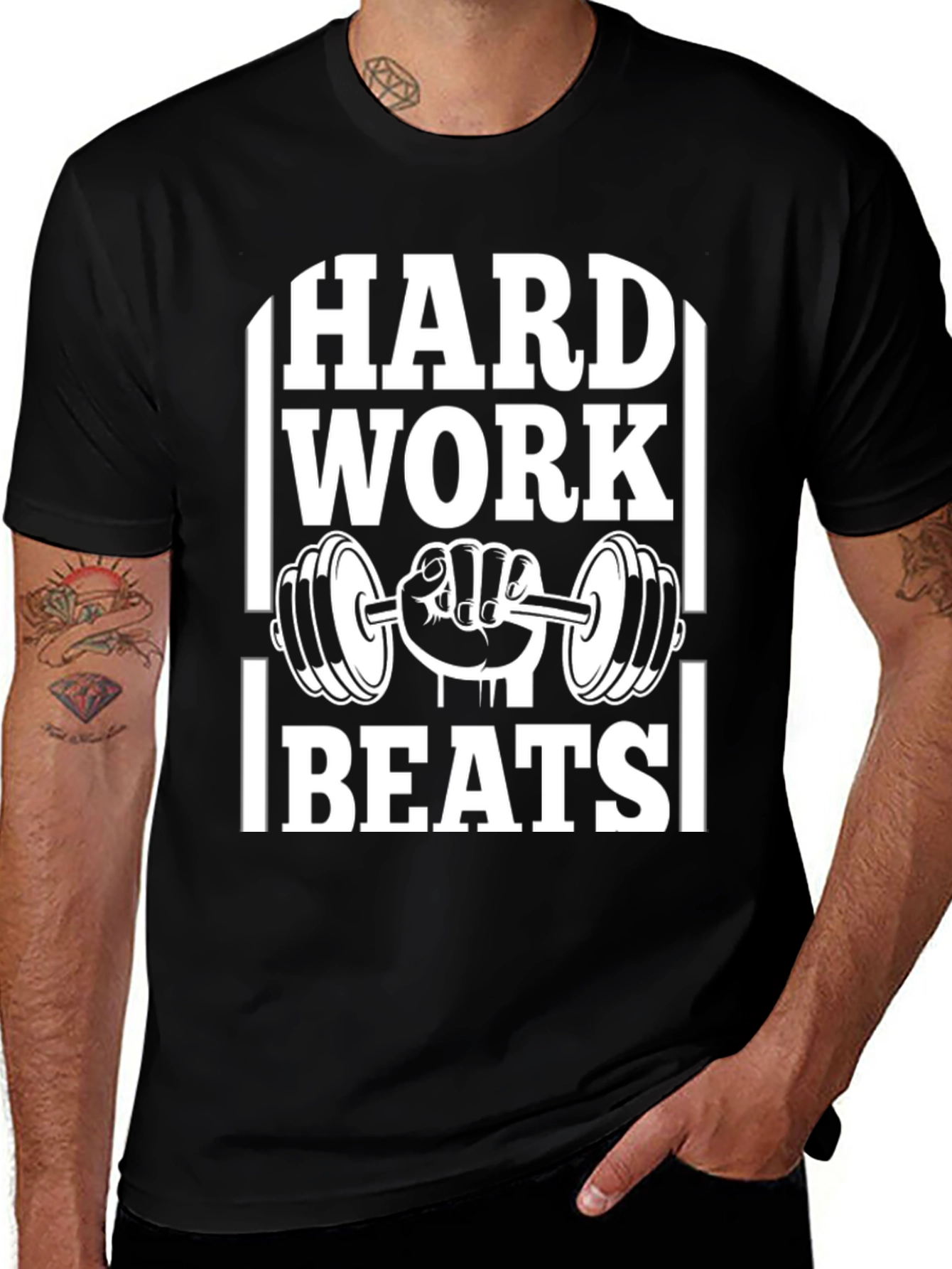 Hard Work Beats T-Shirt Gym Fitness Workout