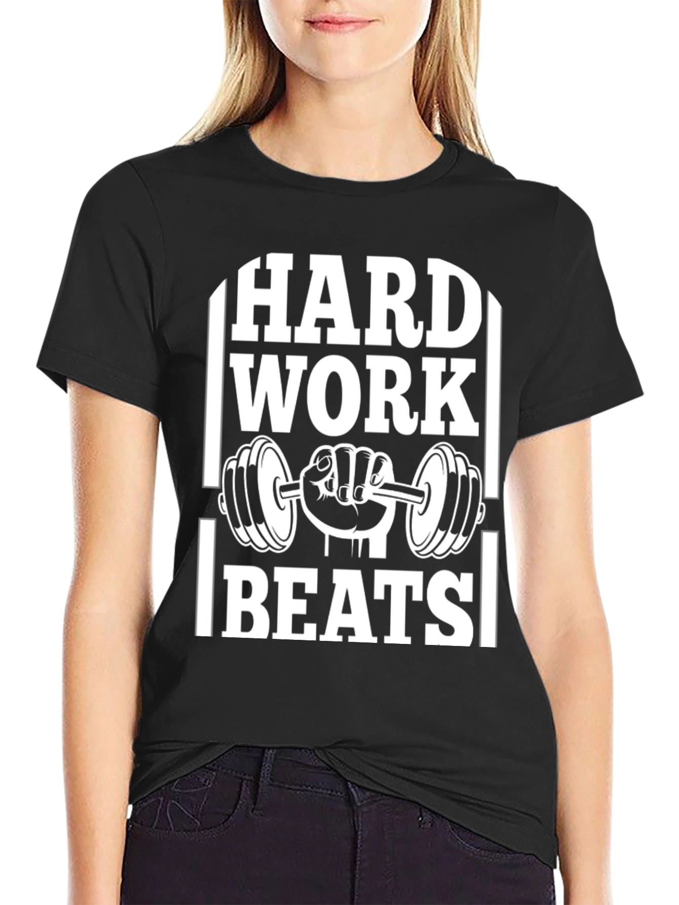 Hard Work Beats T-Shirt Gym Fitness Workout