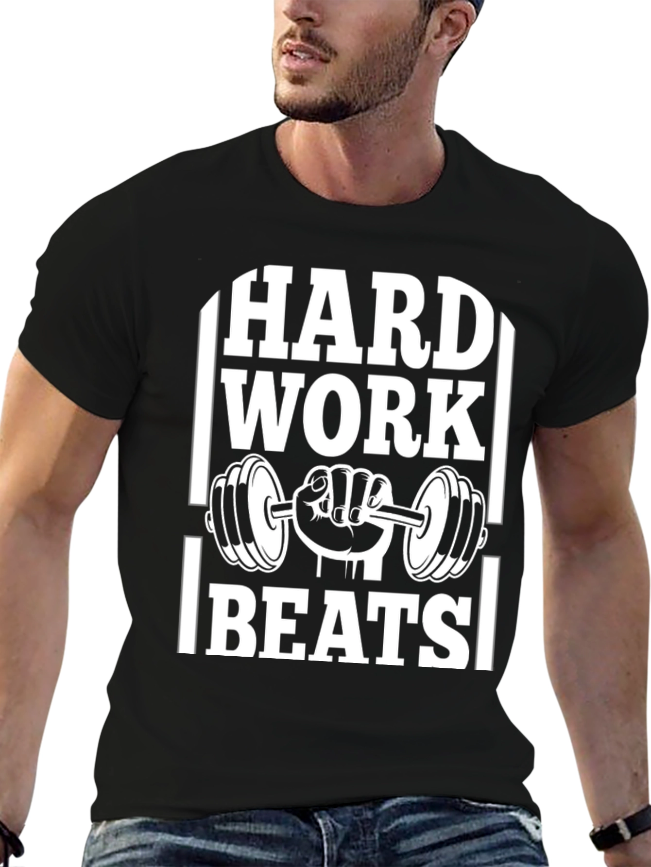 Hard Work Beats T-Shirt Gym Fitness Workout
