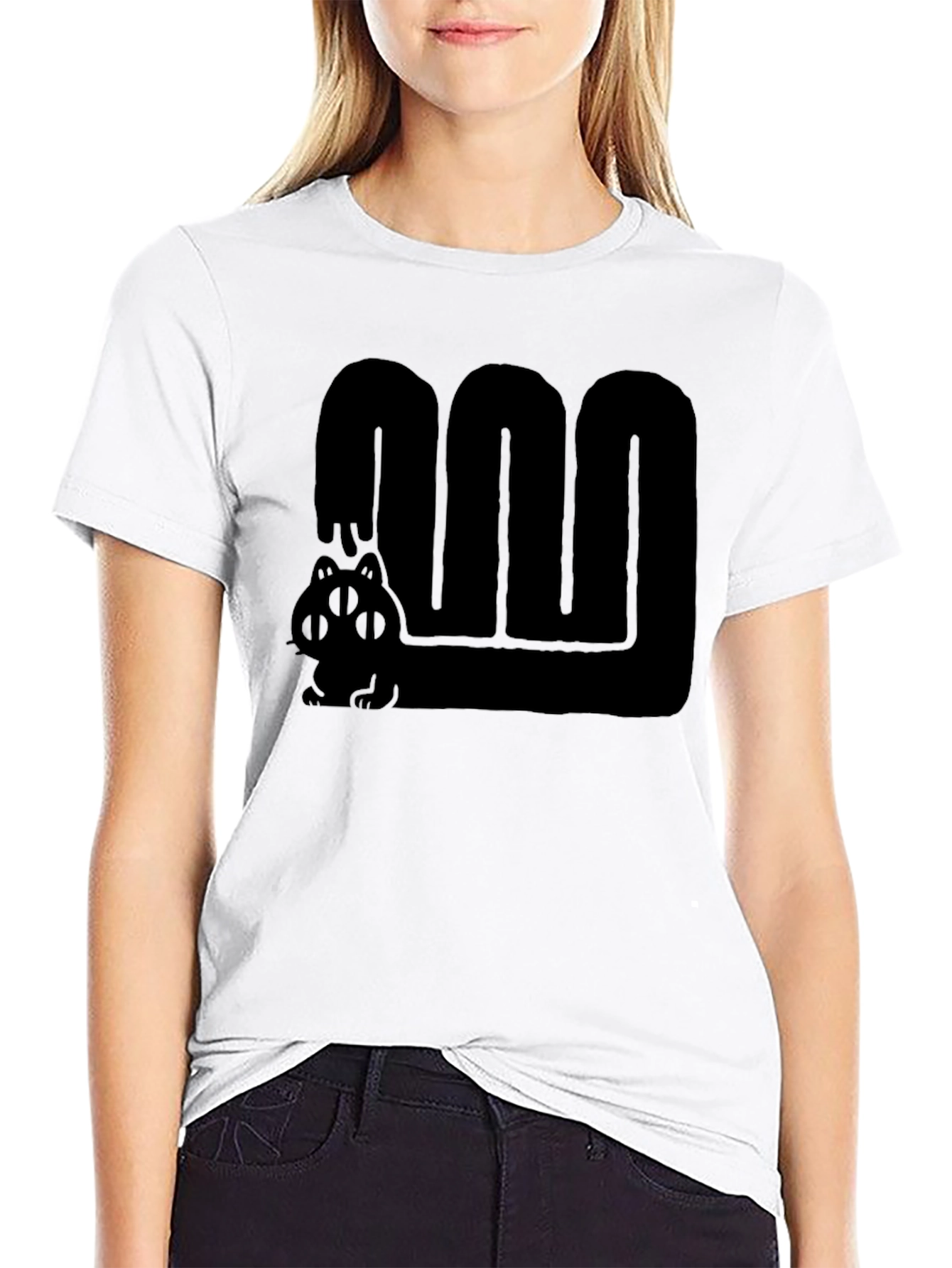 Black Graphic Tee - Cute Four Eyed Cat