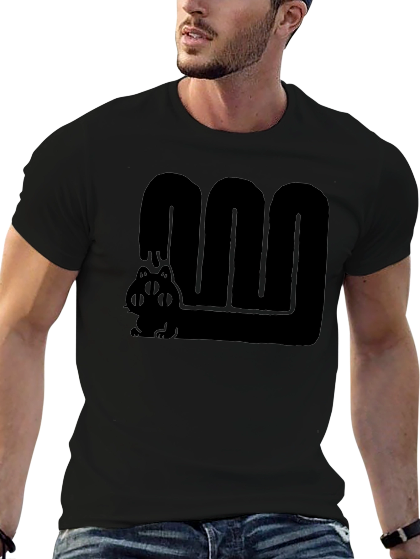 Black Graphic Tee - Cute Four Eyed Cat