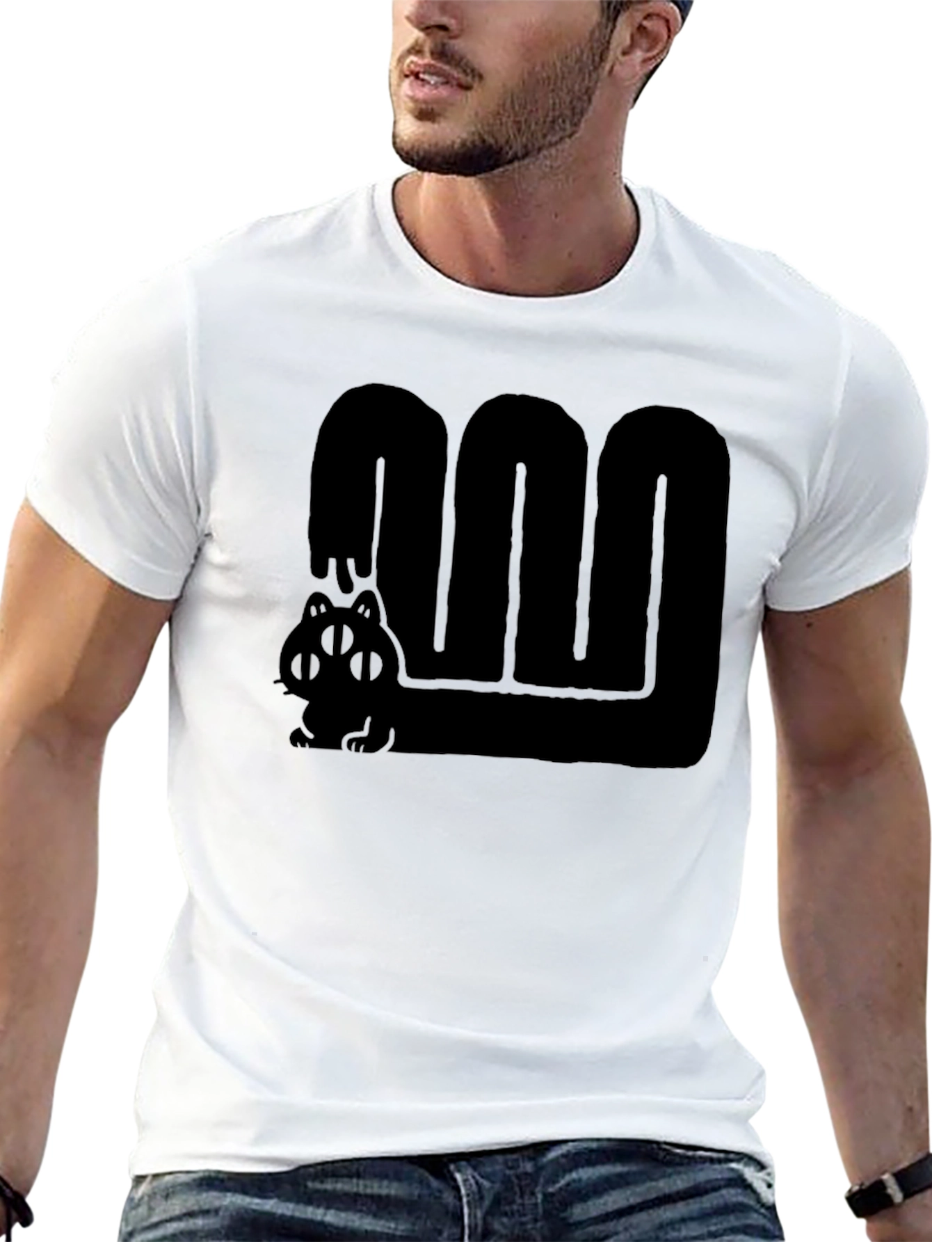 Black Graphic Tee - Cute Four Eyed Cat