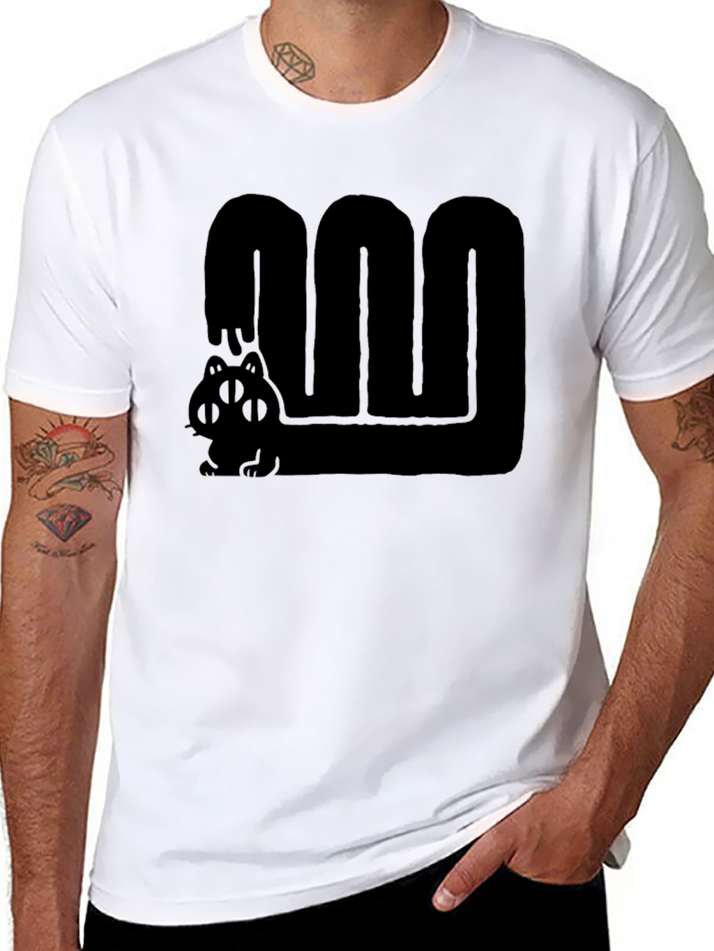 Black Graphic Tee - Cute Four Eyed Cat
