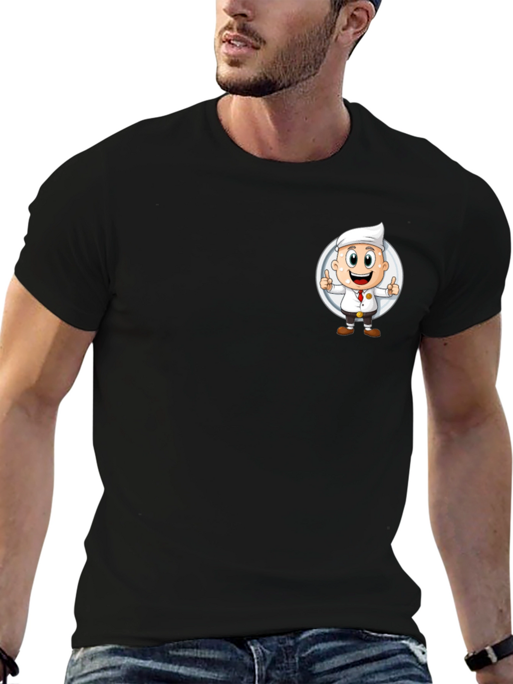 Chef Cartoon Graphic Black T-Shirt