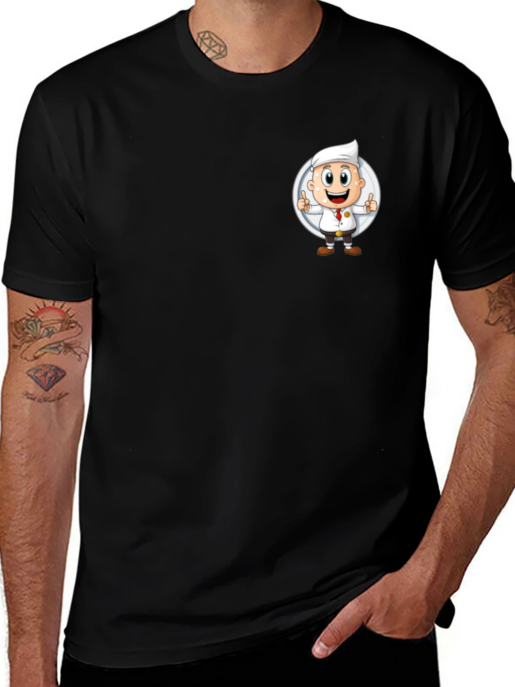 Chef Cartoon Graphic Black T-Shirt