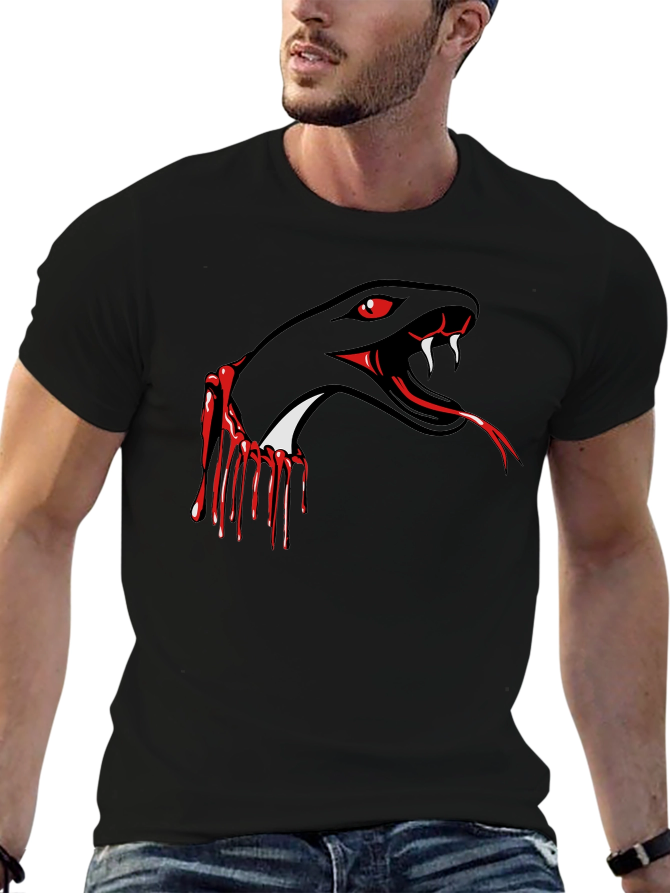 Mens Black T-Shirt Snake Graphic Tee