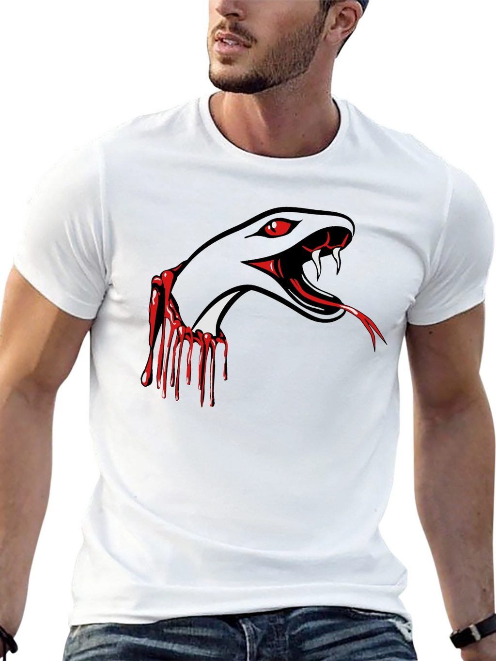 Mens Black T-Shirt Snake Graphic Tee