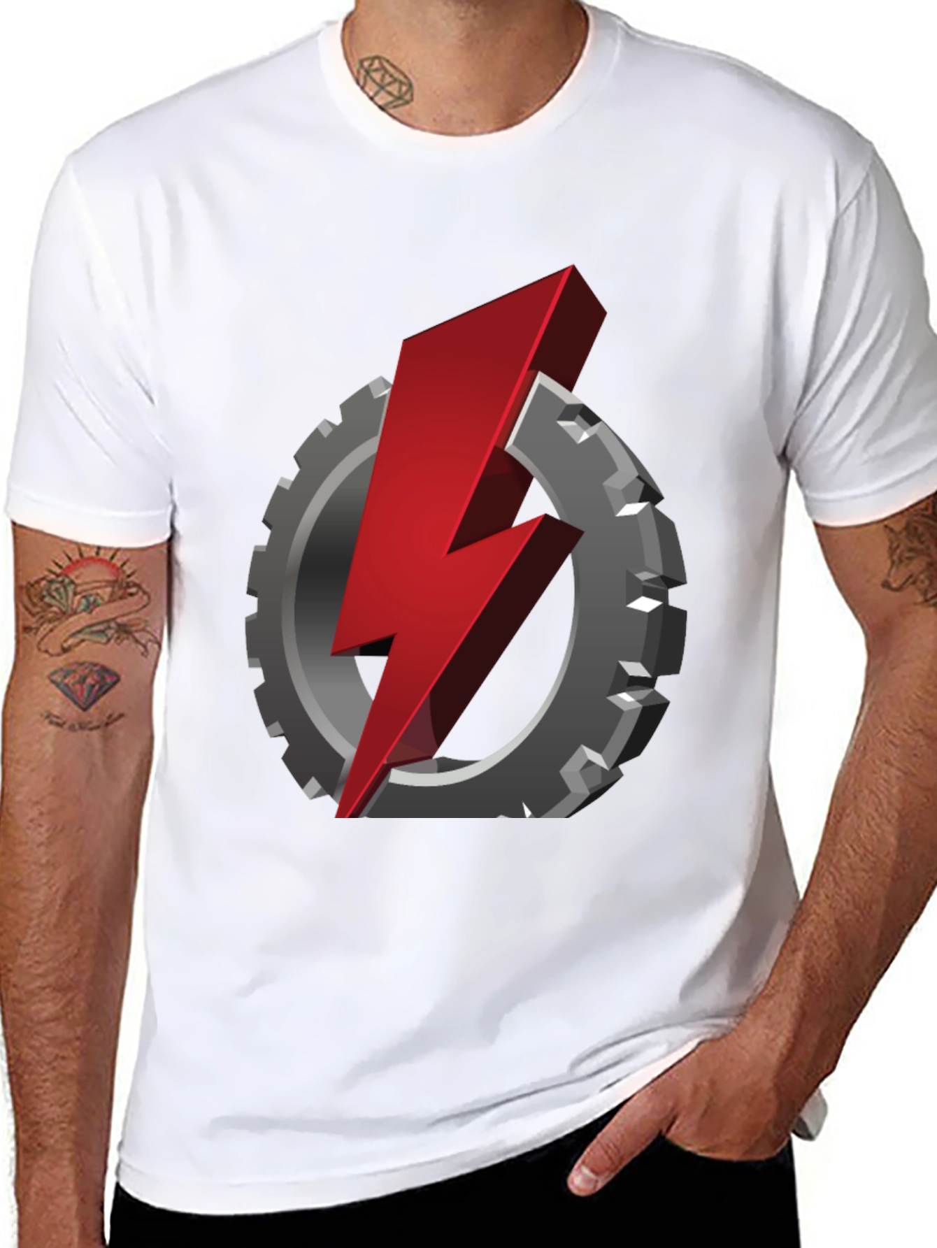 Gear & Lightning Bolt Graphic T-Shirt