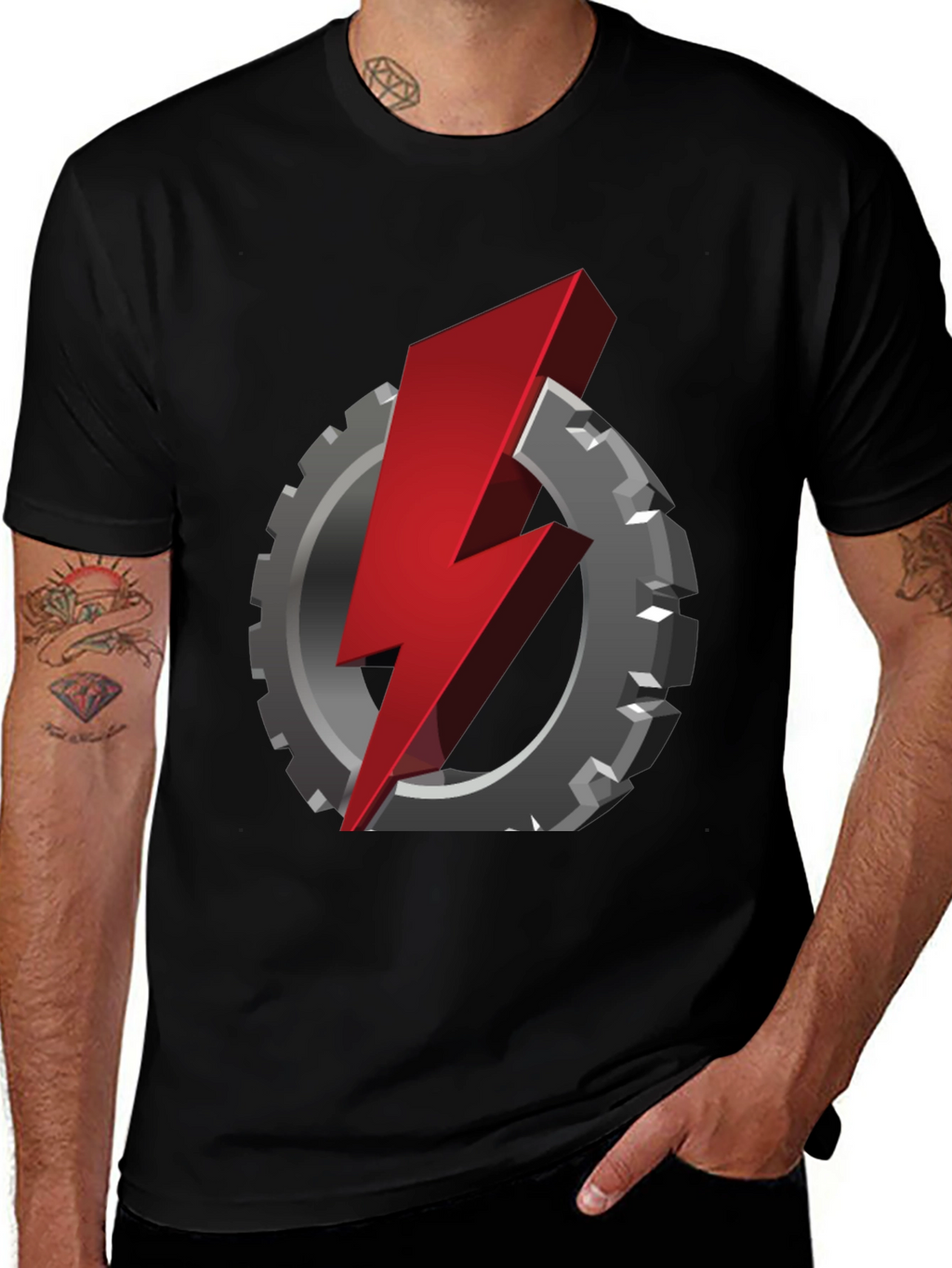 Gear & Lightning Bolt Graphic T-Shirt