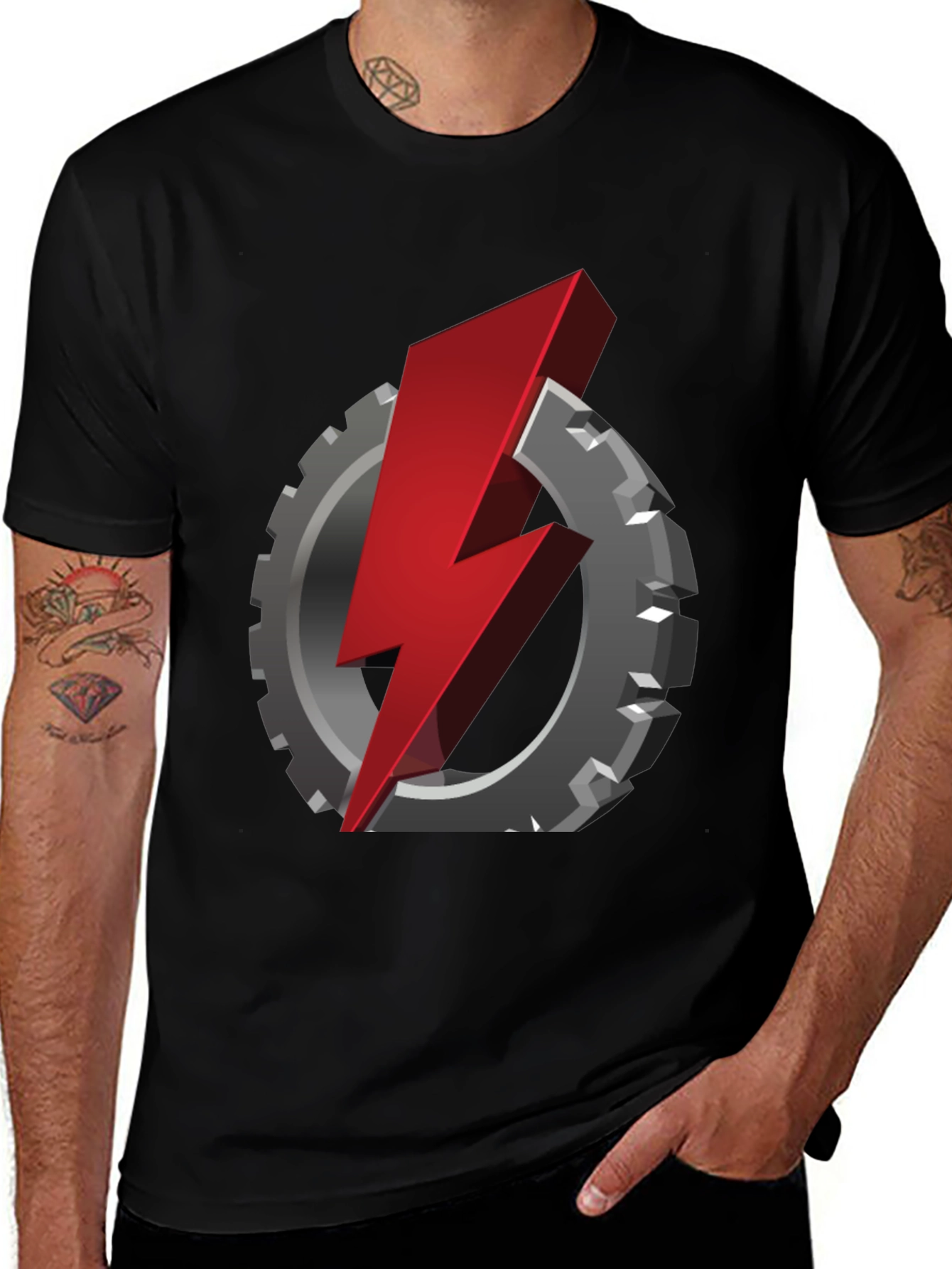 Gear & Lightning Bolt Graphic T-Shirt