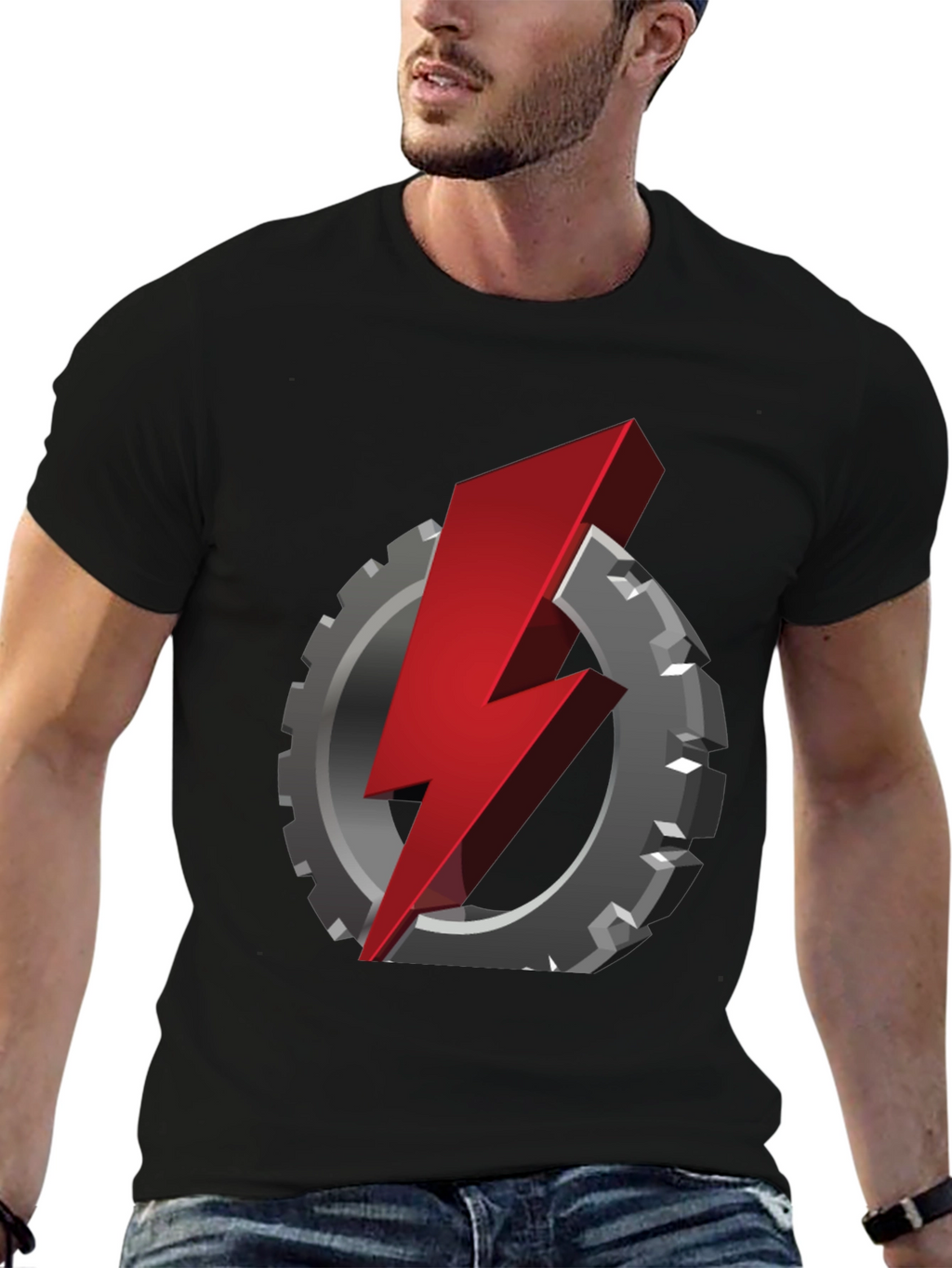 Gear & Lightning Bolt Graphic T-Shirt