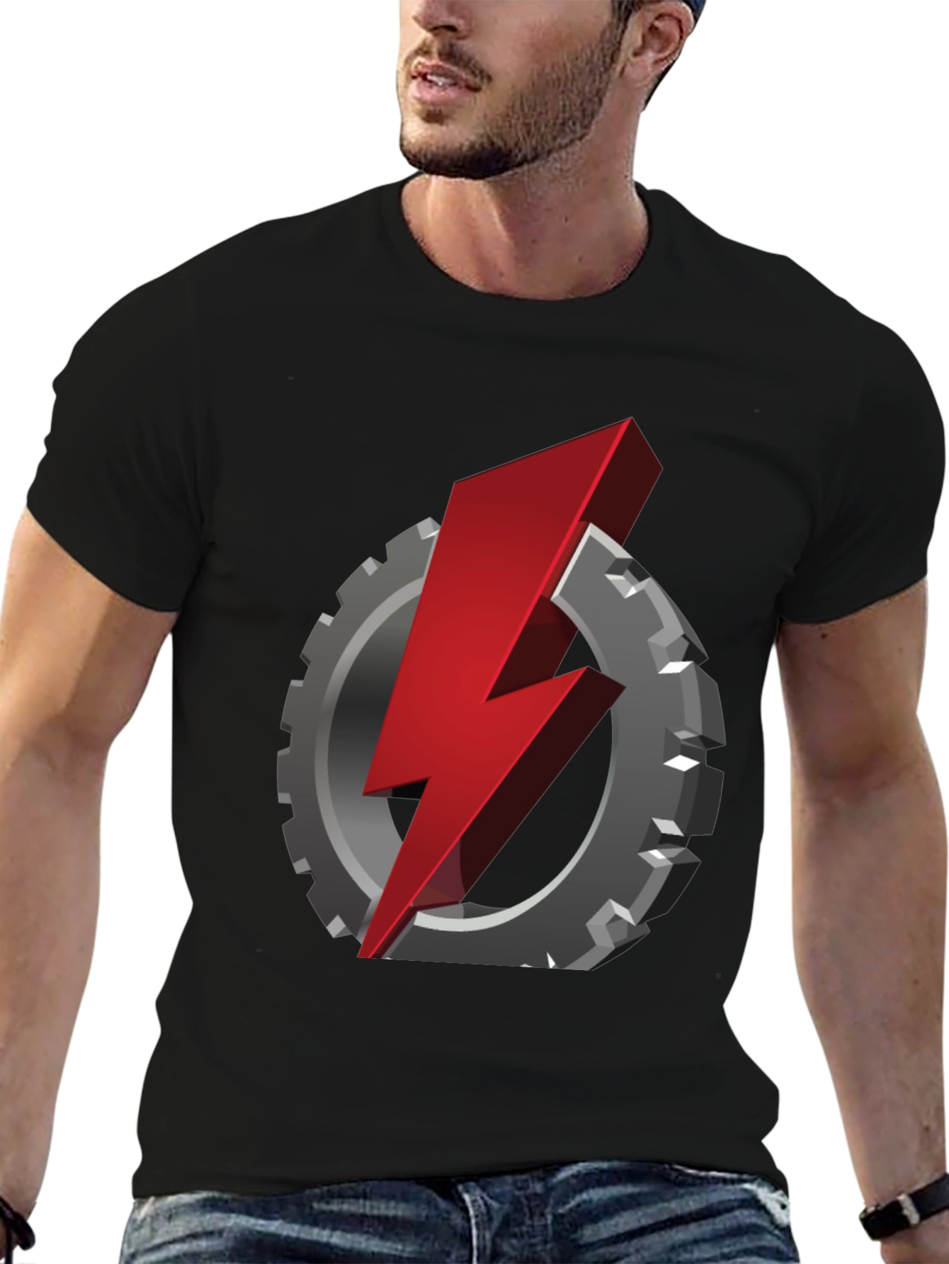 Gear & Lightning Bolt Graphic T-Shirt